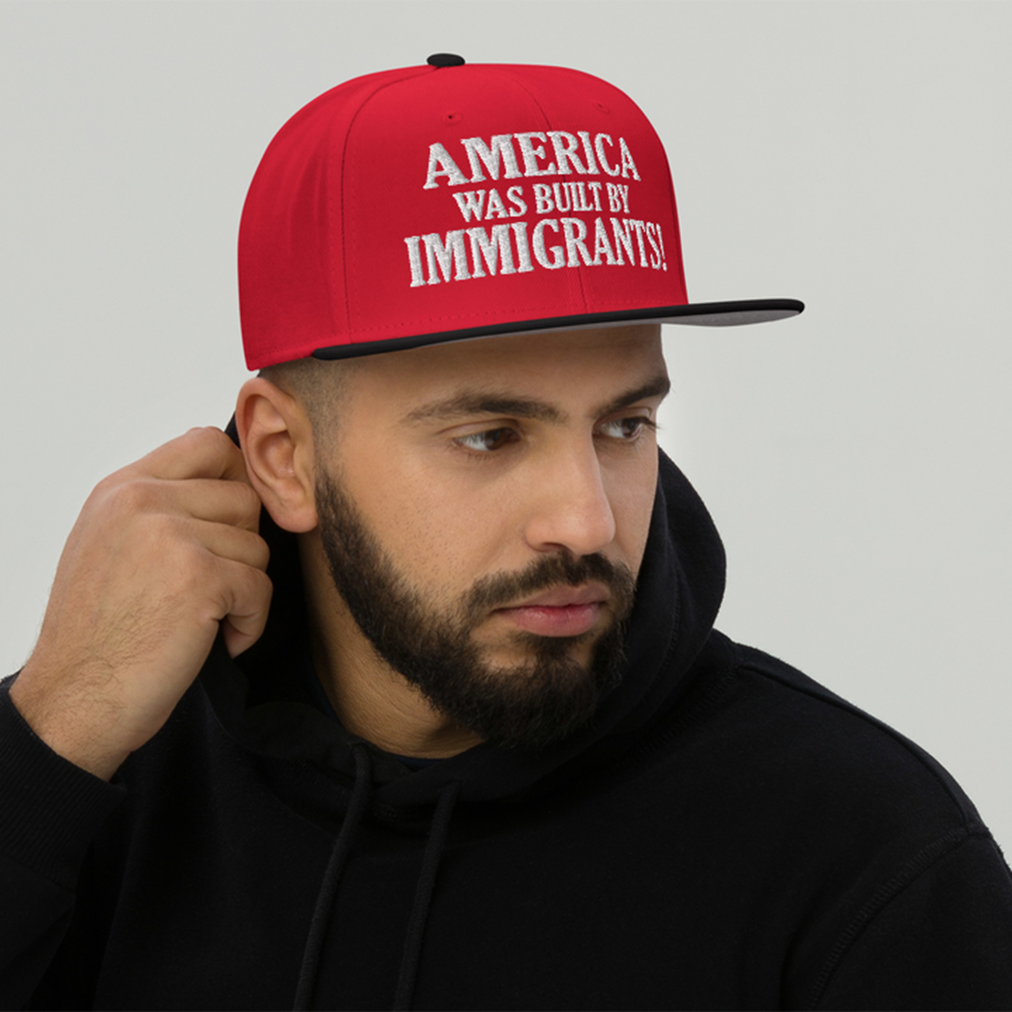 AMERICA WAS BUILT BY IMMIGRANTS  SNAPBACK CAP/Black/Red/Red
