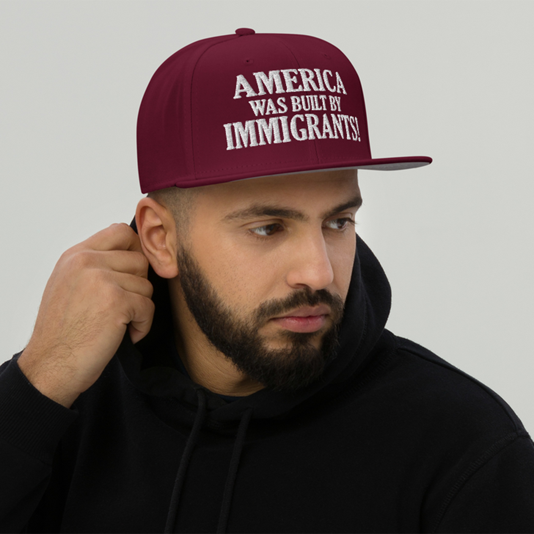 AMERICA WAS BUILT BY IMMIGRANTS  SNAPBACK CAP/Burgundy maroon