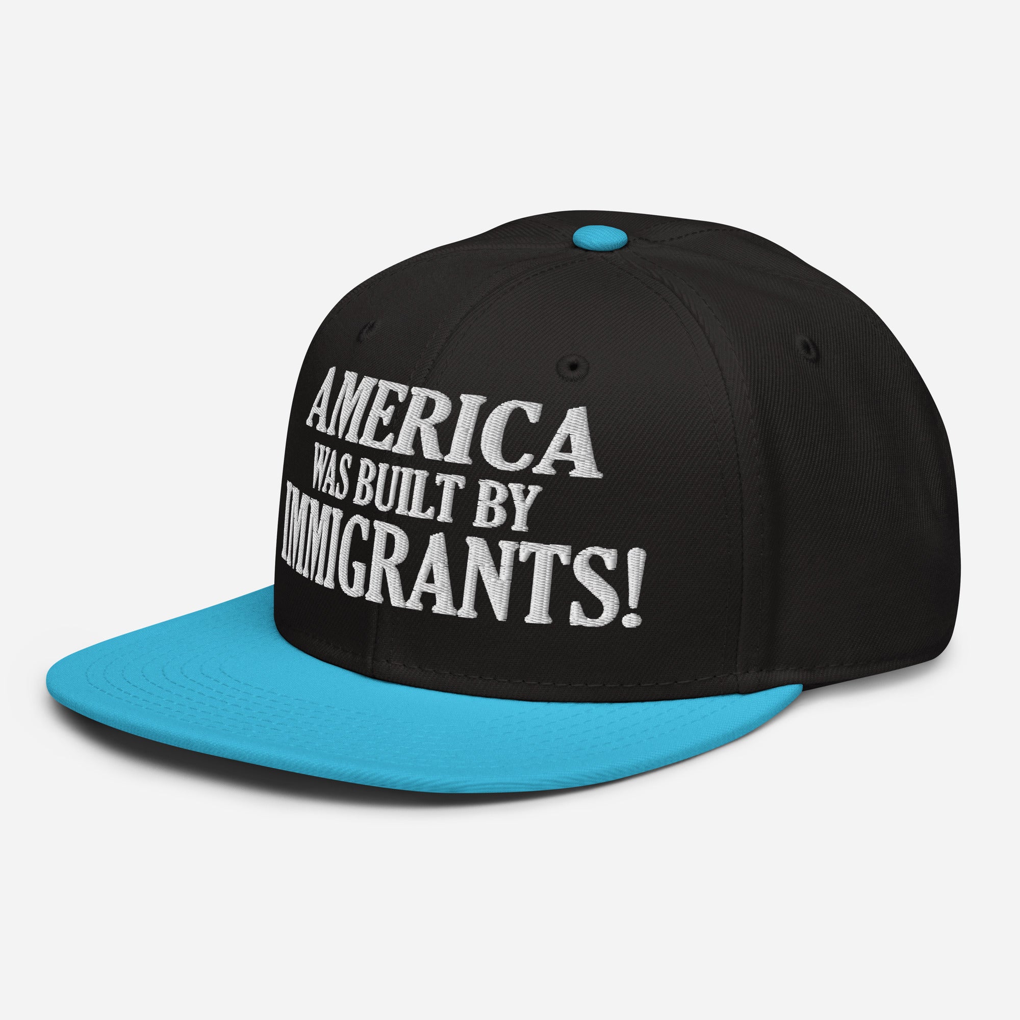 AMERICA WAS BUILT BY IMMIGRANTS  SNAPBACK CAP/Aqua blue/Black/Black