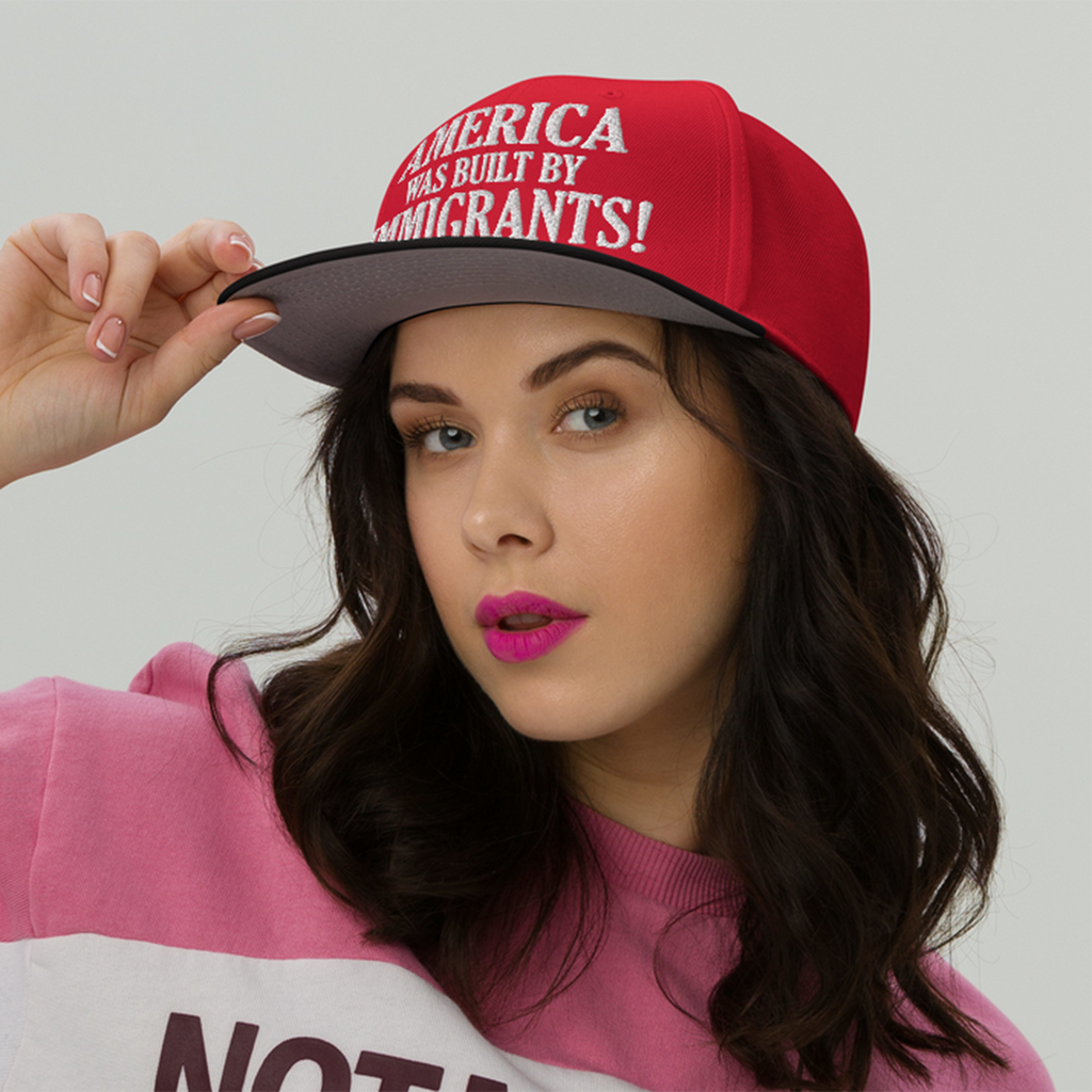 AMERICA WAS BUILT BY IMMIGRANTS  SNAPBACK CAP/Black/Red/Red