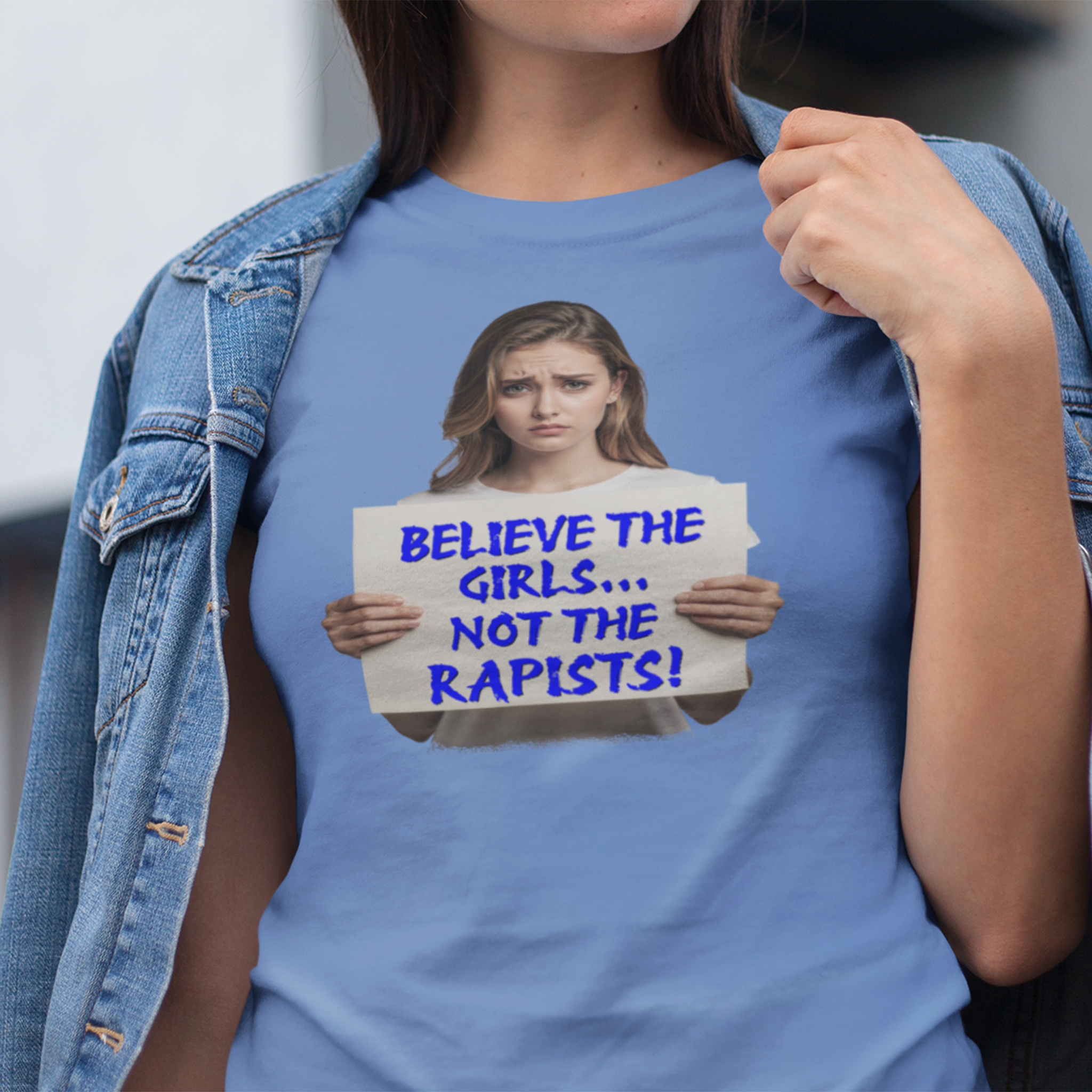 BELIEVE THE GIRLS T-SHIRT/HEATHER COLUMBIA BLUE