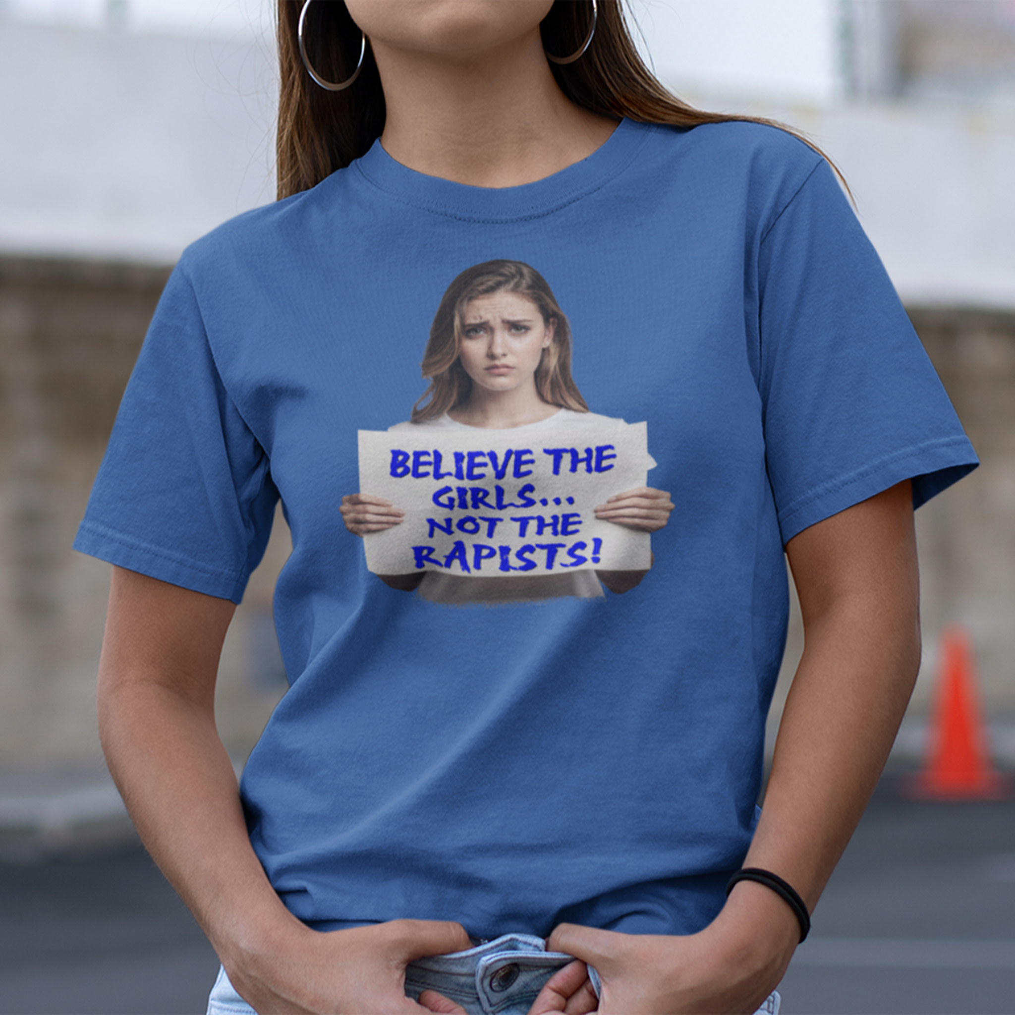 BELIEVE THE GIRLS T-SHIRT/HEATHER TRUE ROYAL