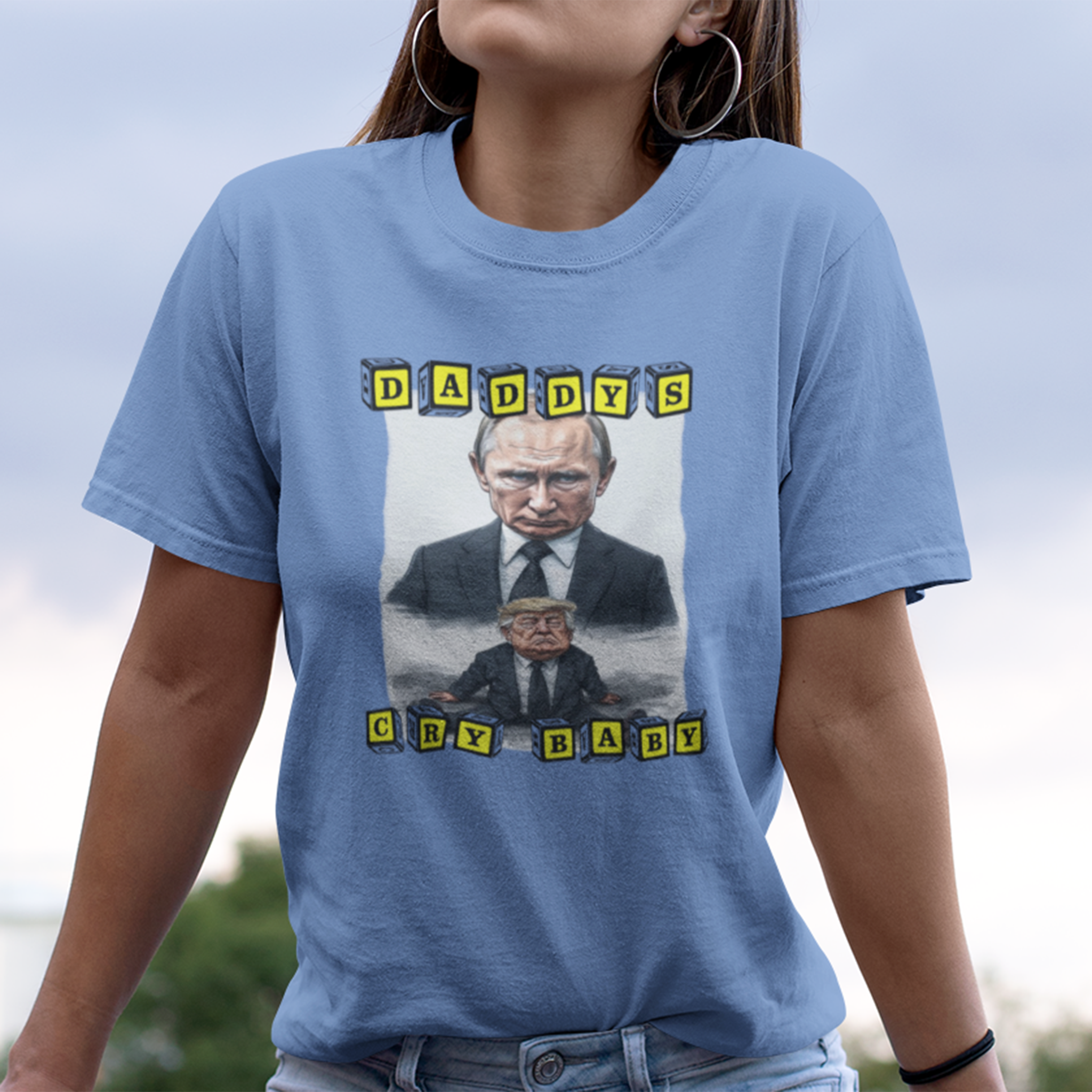 DADDY'S CRY BABY T-shirt/heather columbia blue