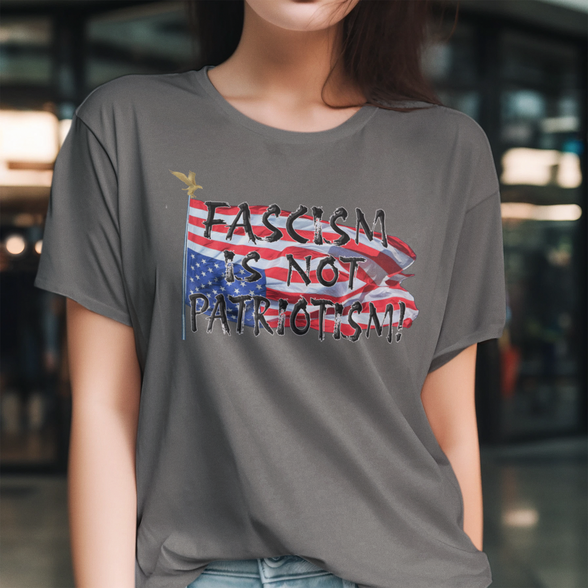 FASCISM IS NOT PATRIOTISM T-SHIRT/ASPHALT
