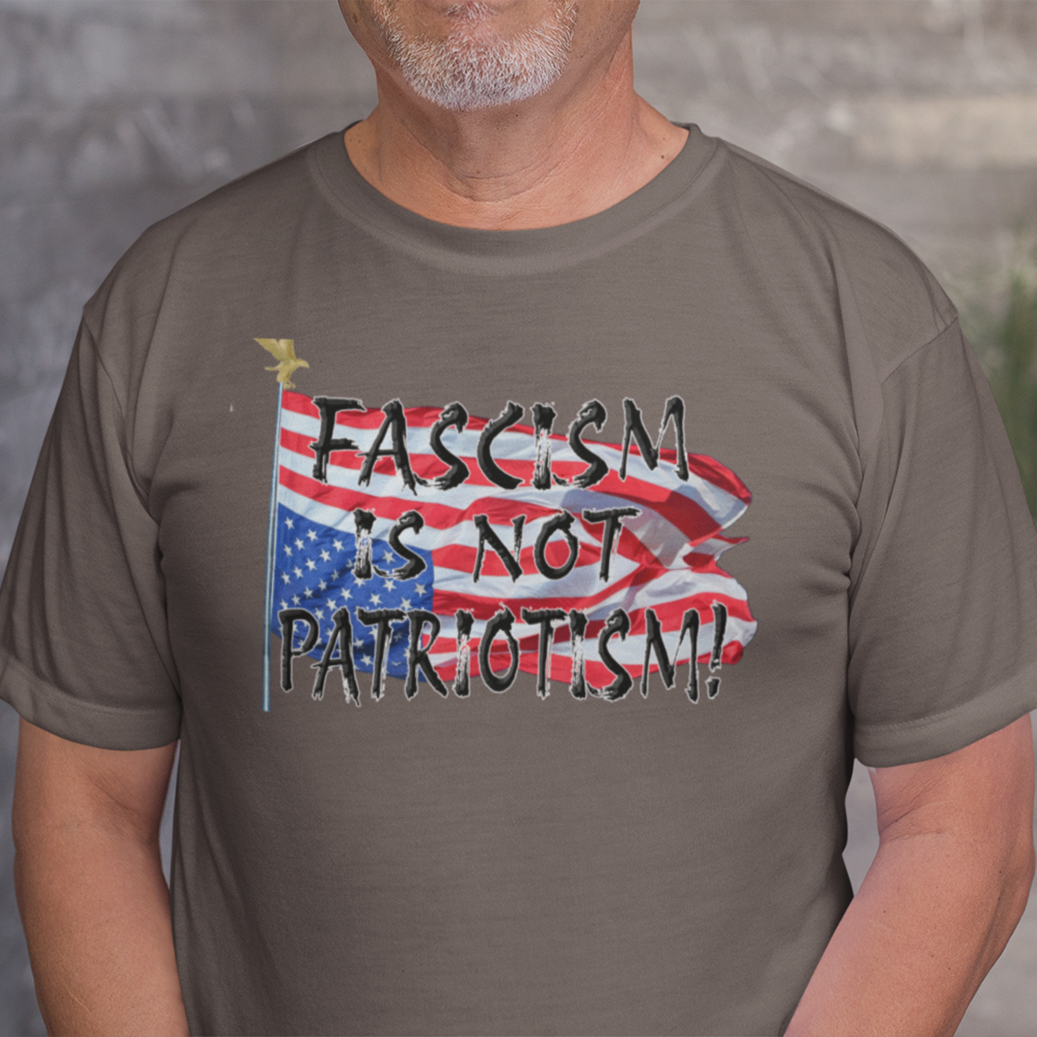 FASCISM IS NOT PATRIOTISM T-SHIRT/BROWN