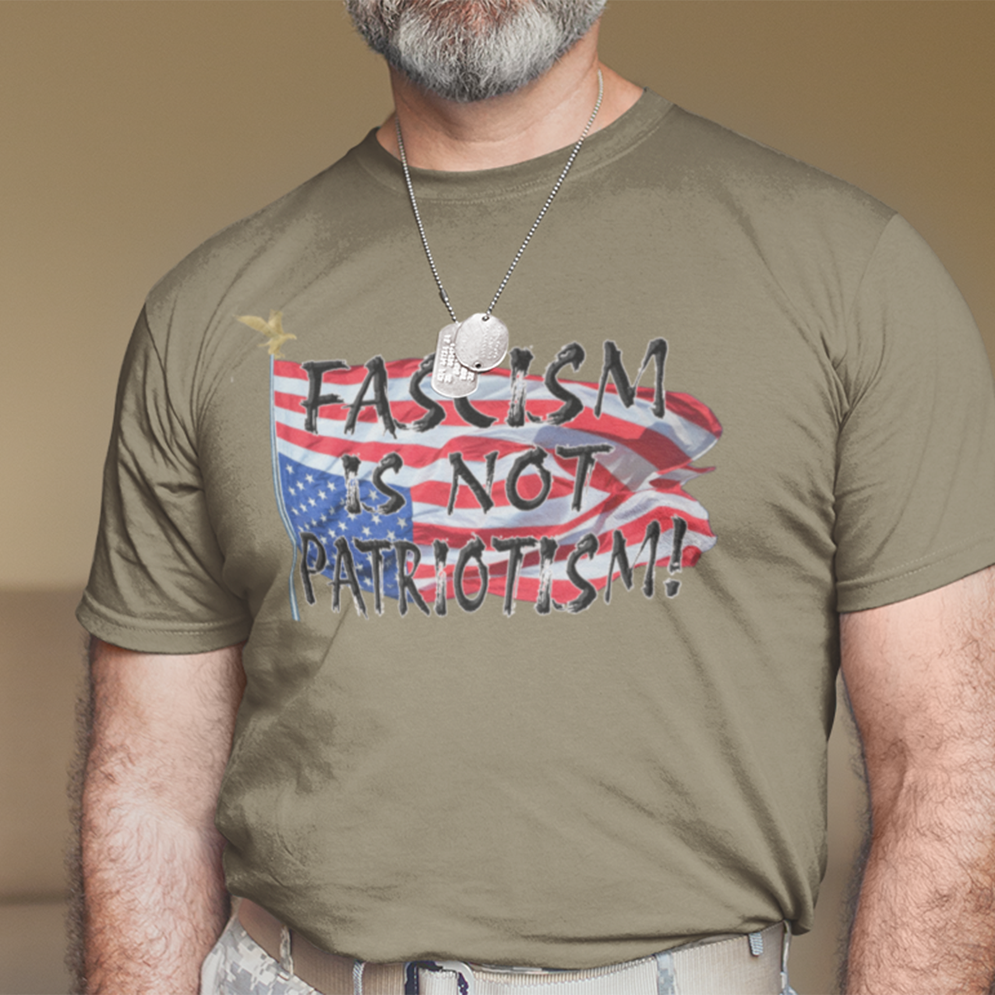 FASCISM IS NOT PATRIOTISM T-SHIRT/HEATHER OLIVE