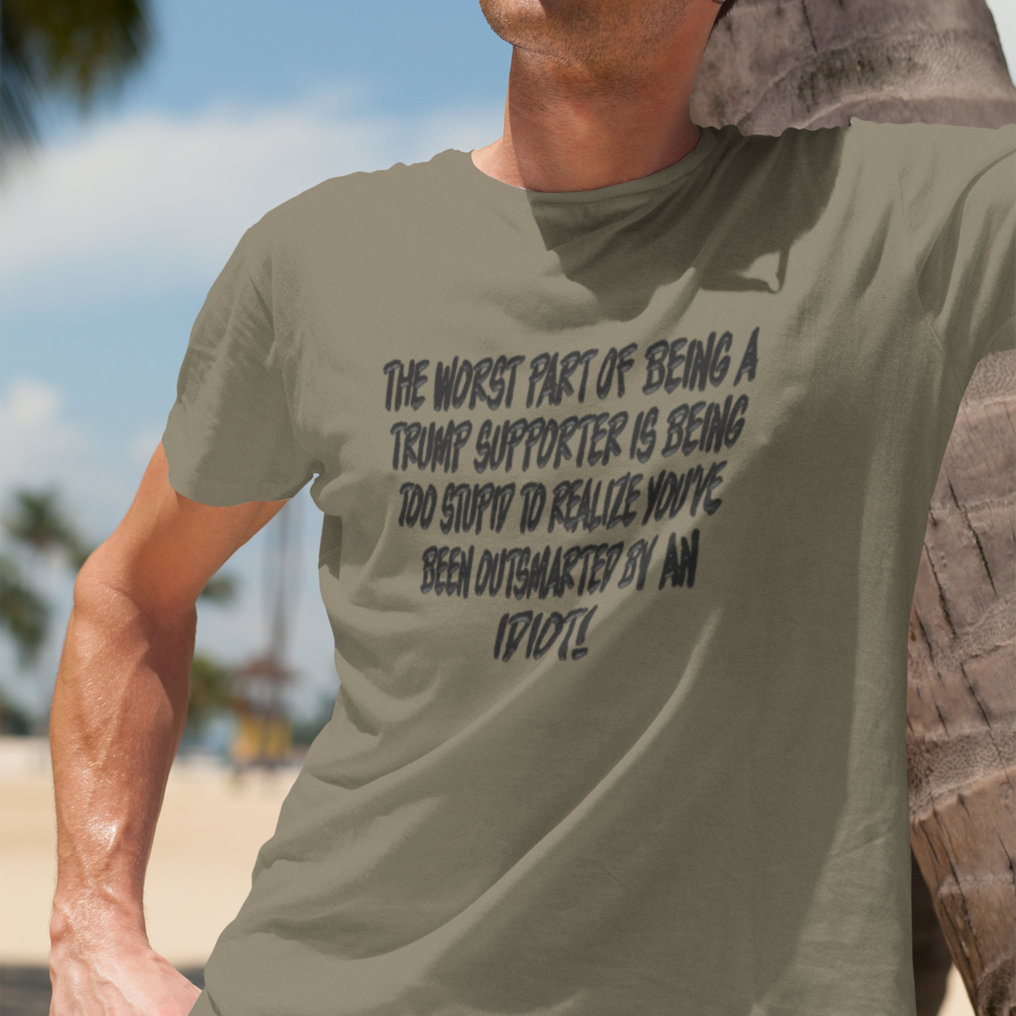 IDIOT BLACK T-SHIRT/HEATHER OLIVE