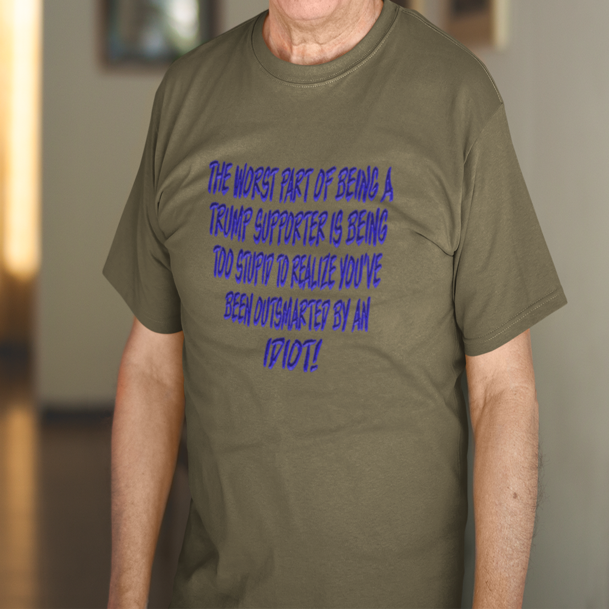 IDIOT BLUE T-SHIRT/HEATHER OLIVE