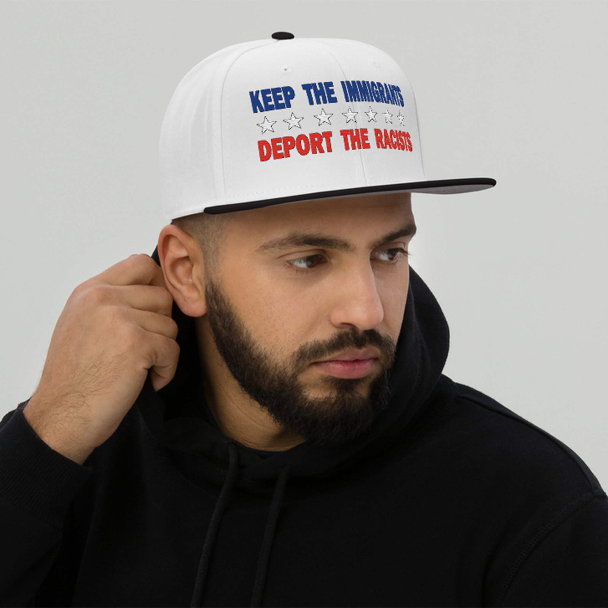 KEEP THE IMMIGRANTS  SNAPBACK CAP/Black/White/White