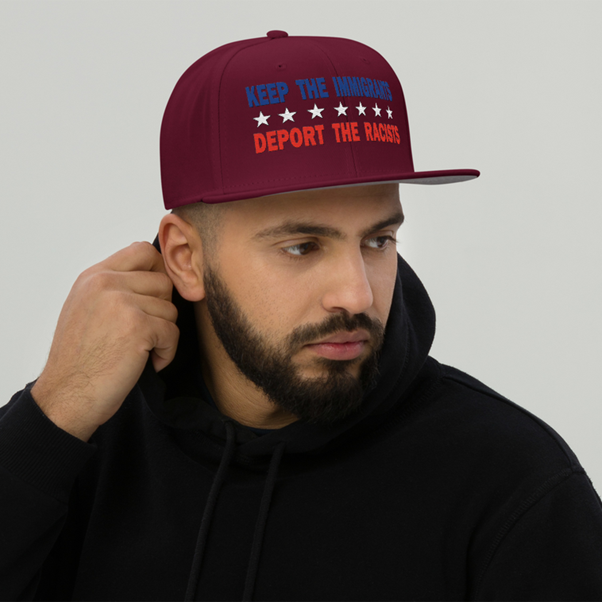 KEEP THE IMMIGRANTS  SNAPBACK CAP/Burgundy maroon