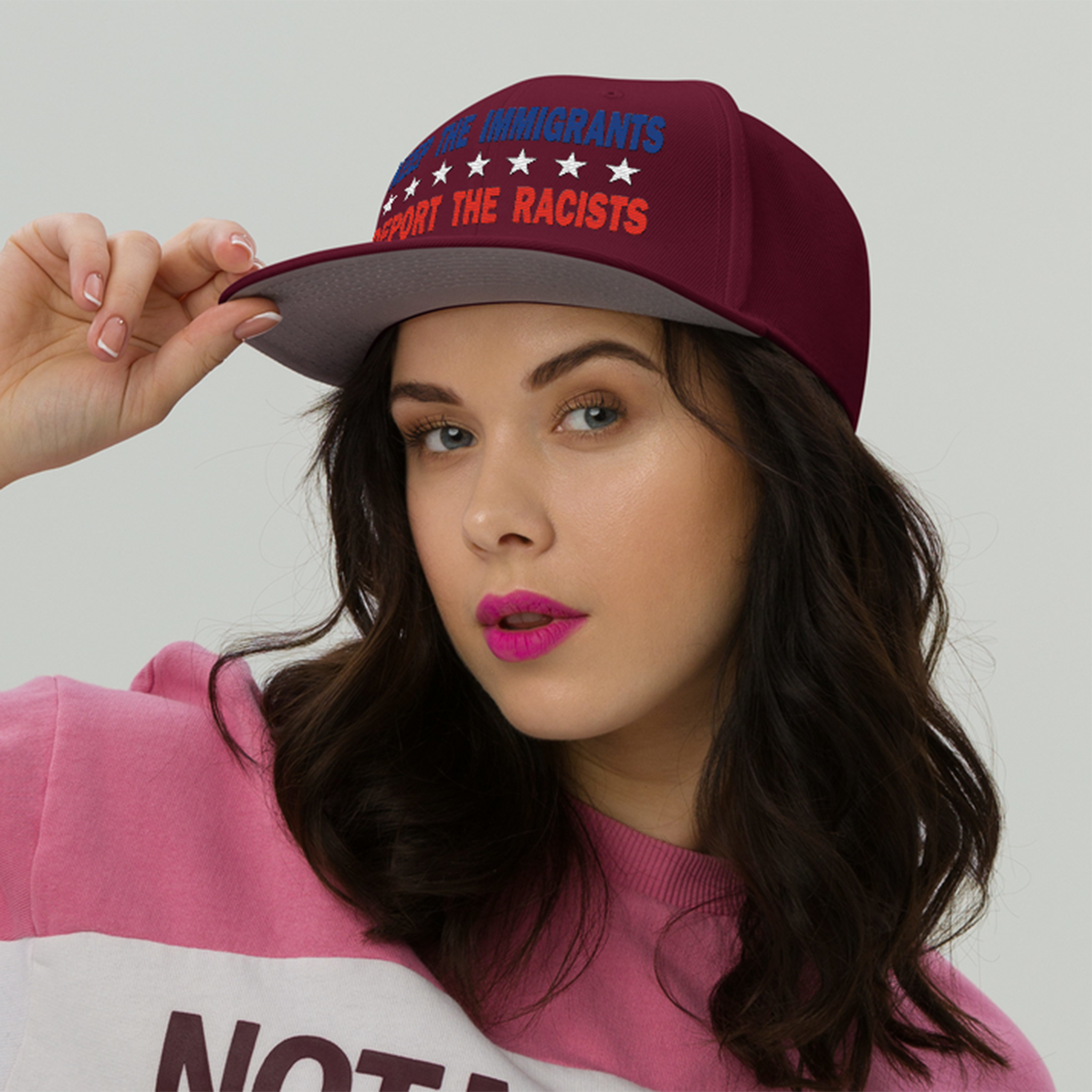 KEEP THE IMMIGRANTS  SNAPBACK CAP/Burgundy maroon