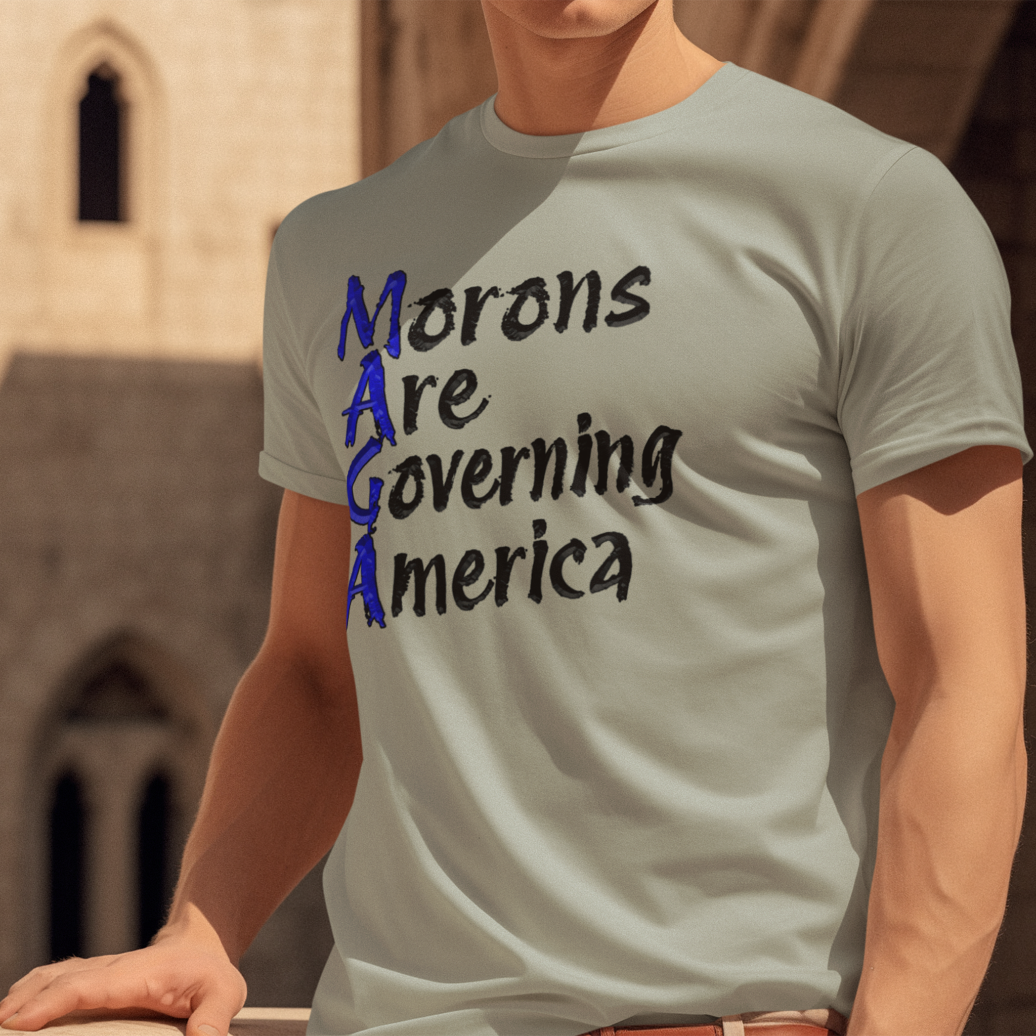 MORONS ARE GOVERNING T-SHIRT/ATHLETIC HEATHER