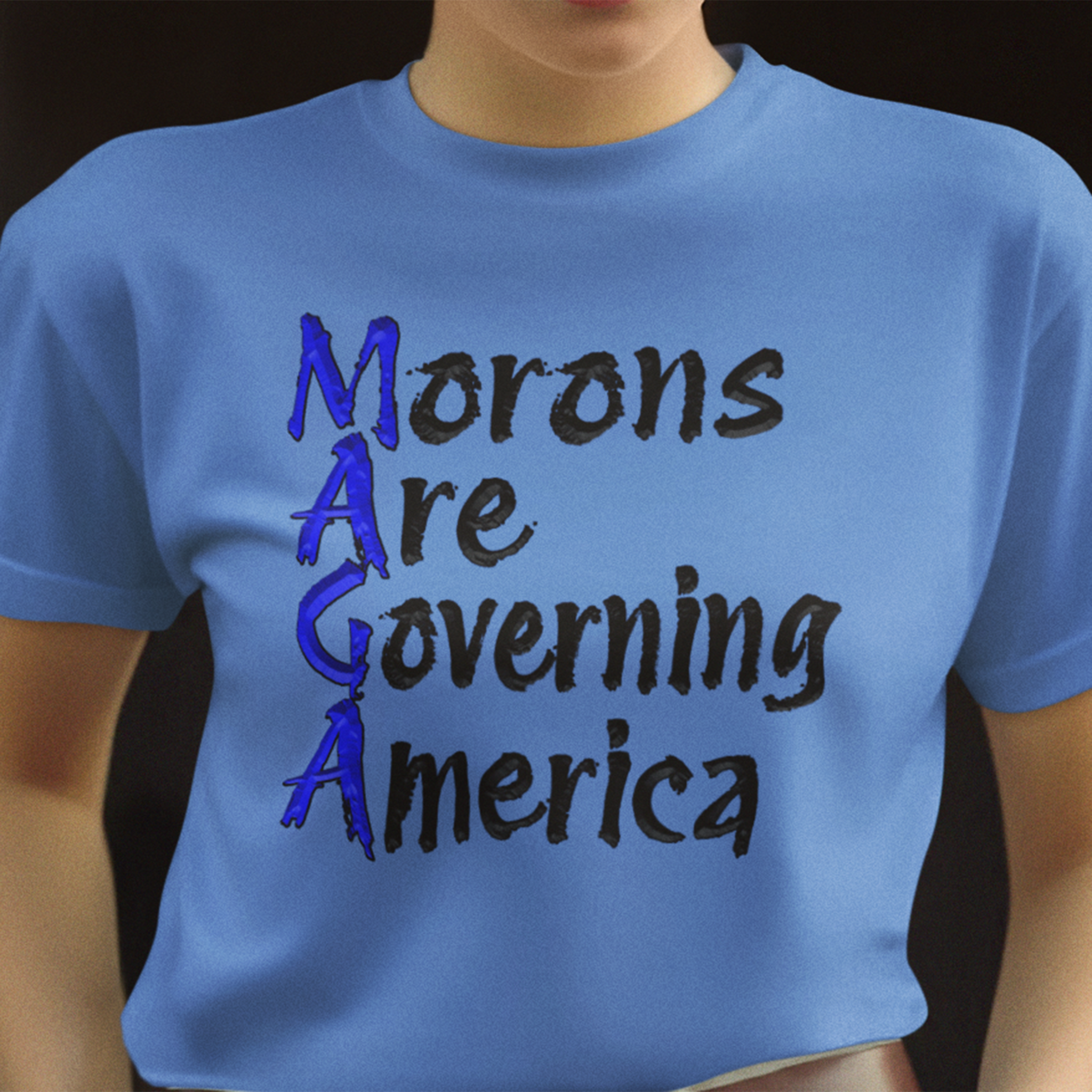 MORONS ARE GOVERNING T-SHIRT/HEATHER COLUMBIA BLUE