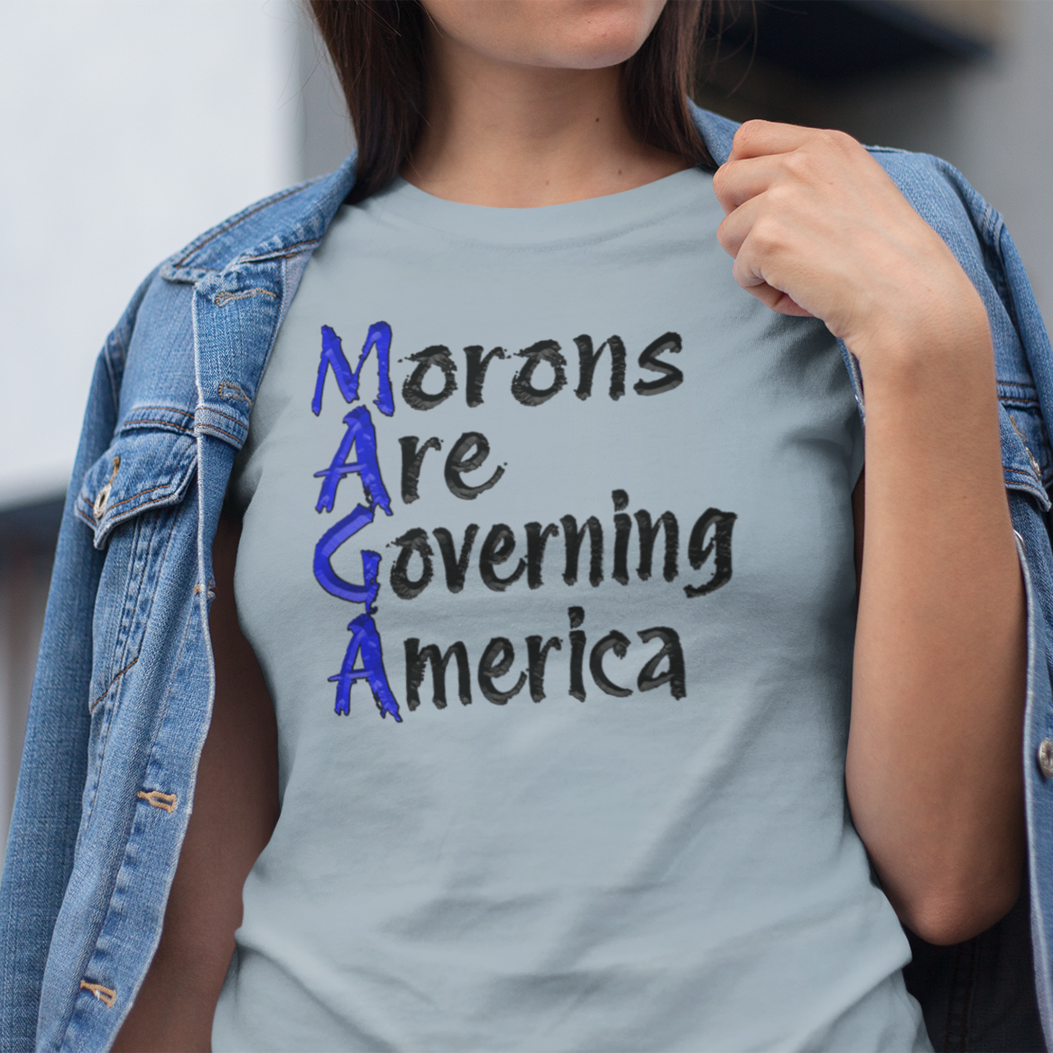 MORONS ARE GOVERNING T-SHIRT/LIGHT BLUE