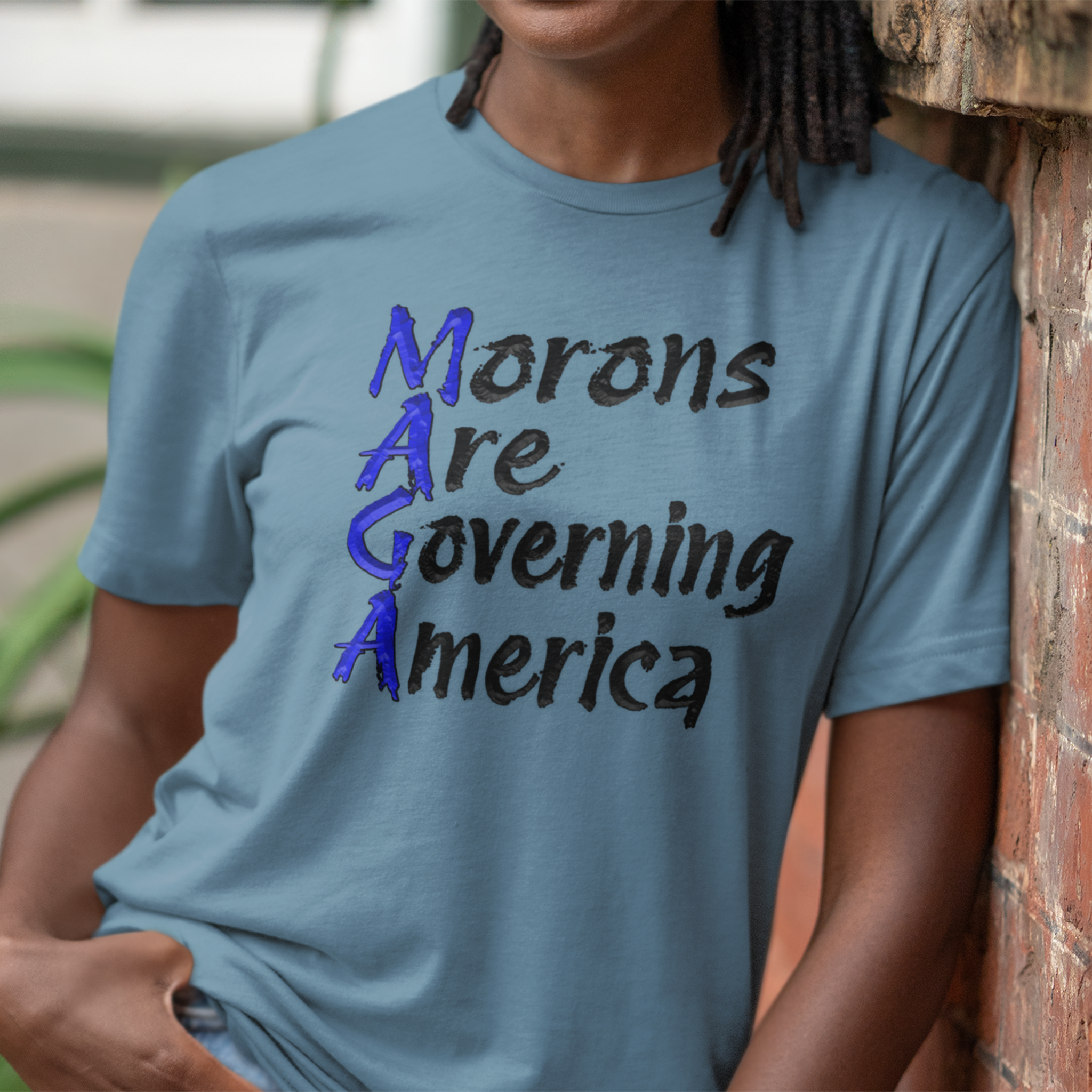 MORONS ARE GOVERNING T-SHIRT/STEEL BLUE