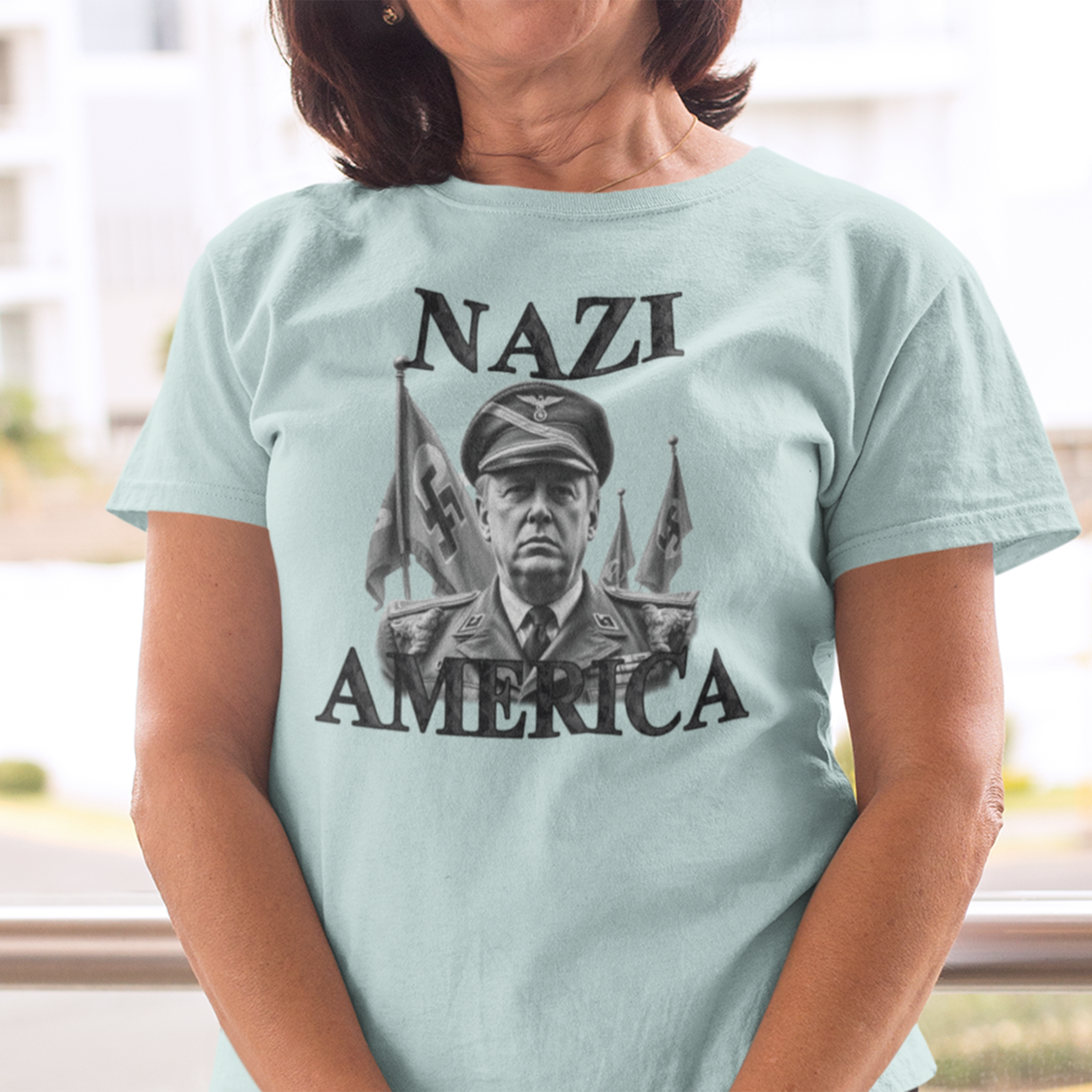 NAZI AMERICA T-SHIRT/HEATHER ICE BLUE