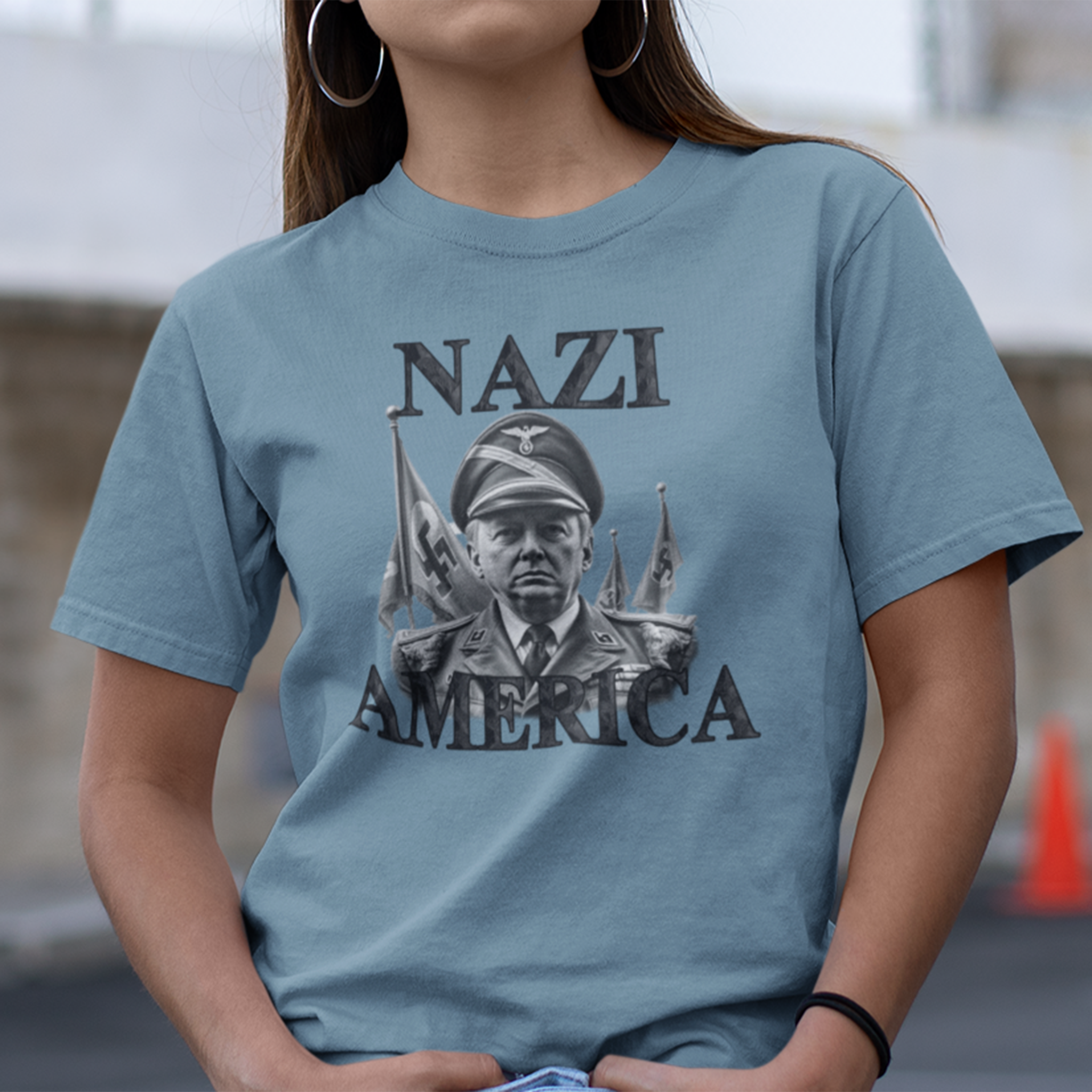NAZI AMERICA T-SHIRT/STEEL BLUE