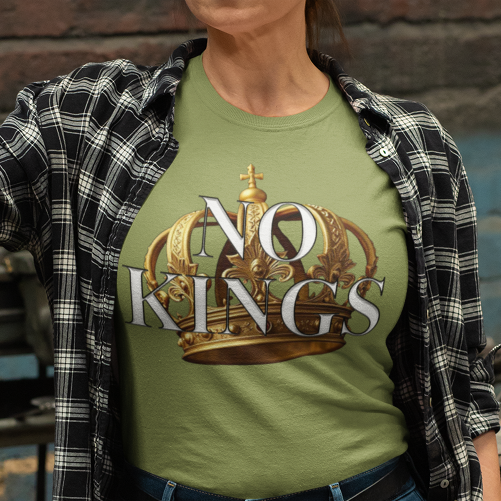 NO KINGS CROWN T-SHIRT/HEATHER GREEN