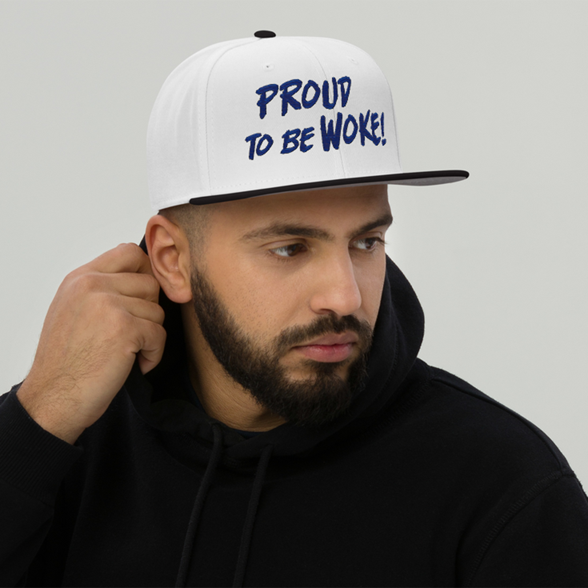 PROUD TO BE WOKE SNAPBACK CAP/Black/White/White