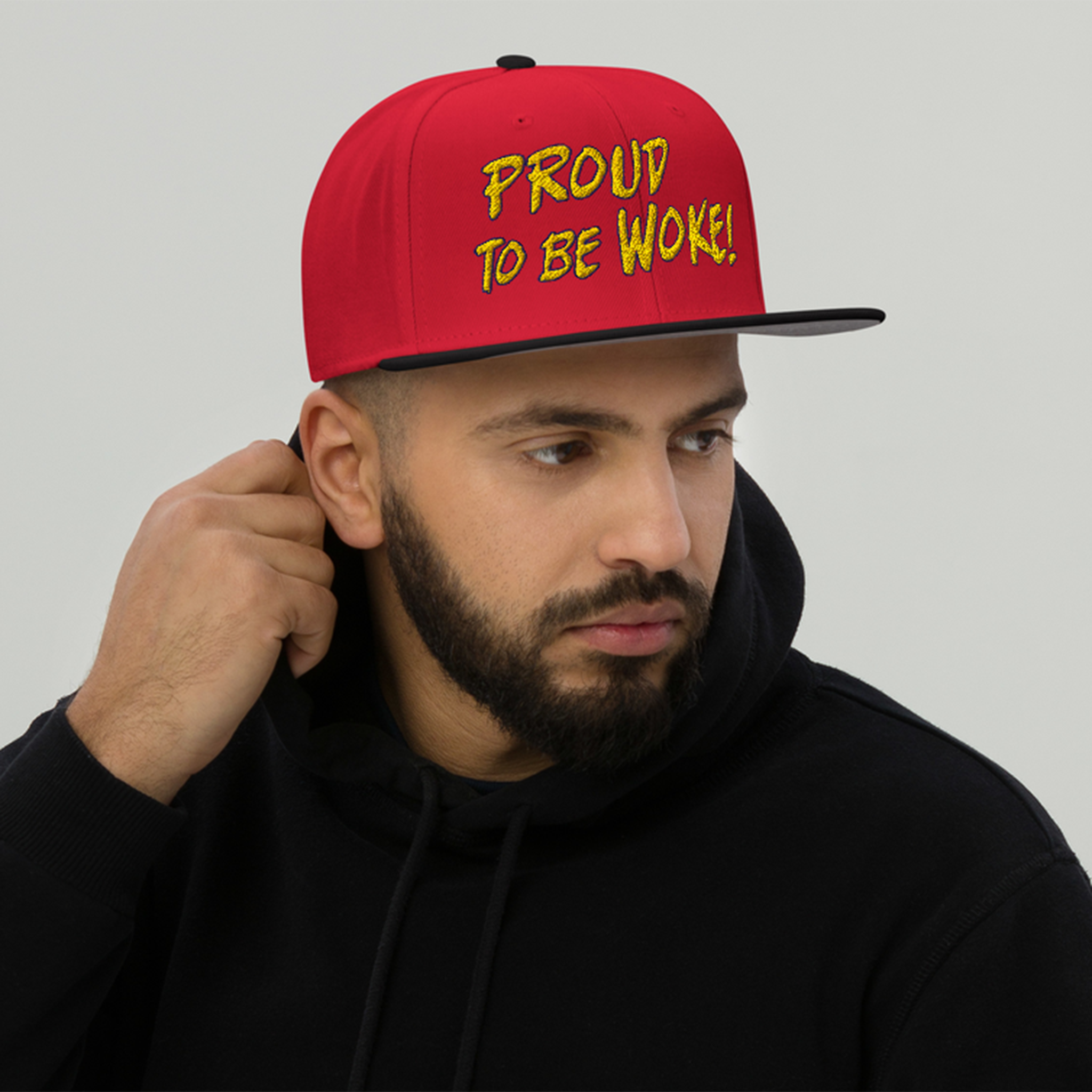 PROUD TO BE WOKE SNAPBACK CAP/Black/Red/Red