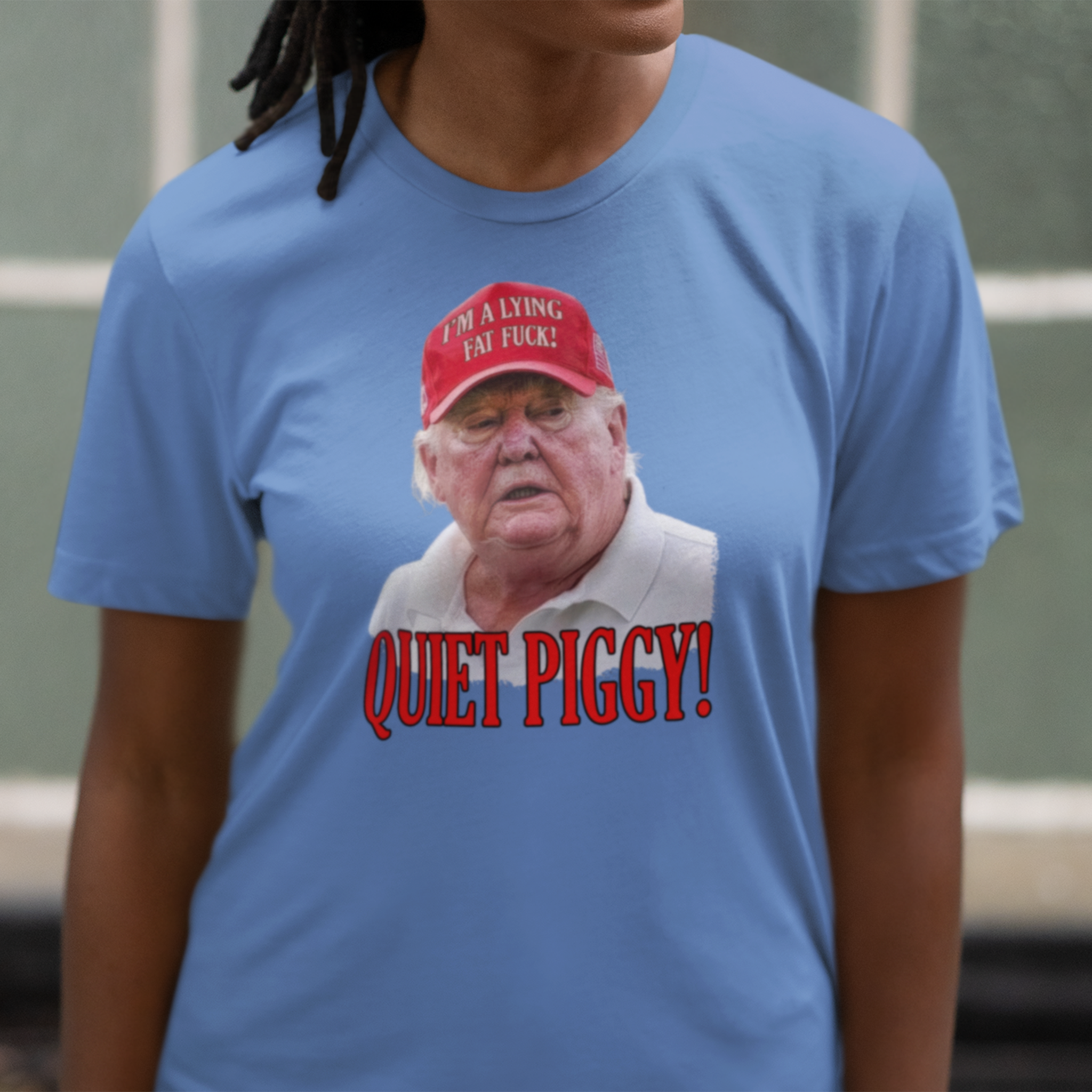 QUITE PIGGY T-SHIRT/HEATHER COLUMBIA BLUE