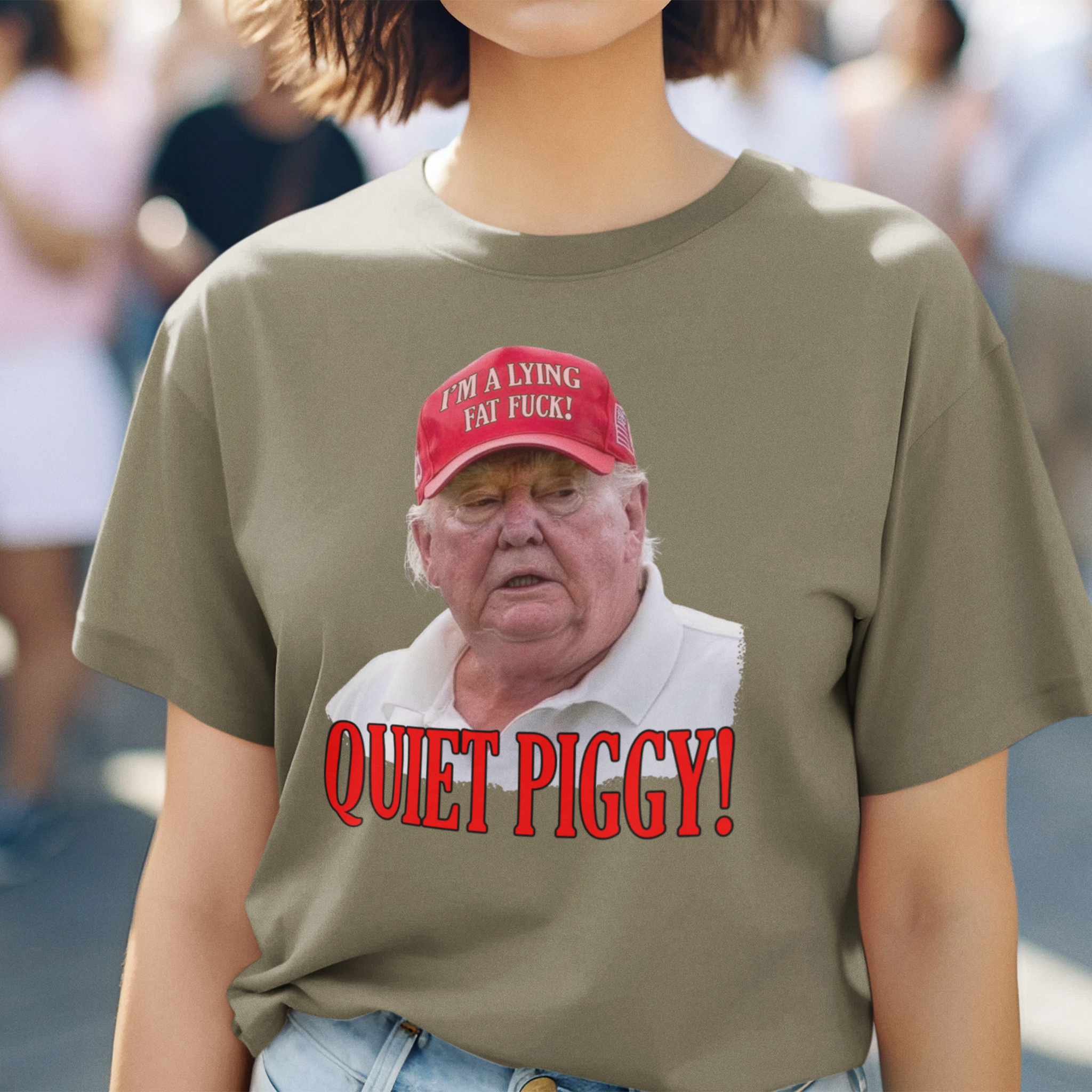 QUITE PIGGY T-SHIRT/HEATHER OLIVE