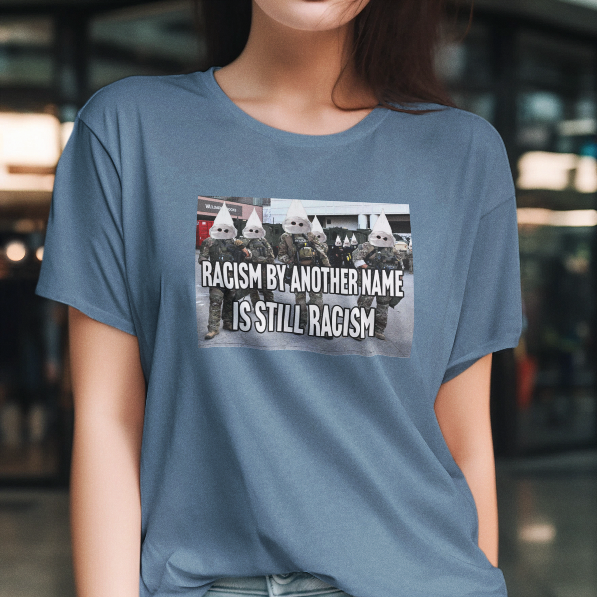 RACISM IS STILL RACISM T-SHIRT/STEEL BLUE