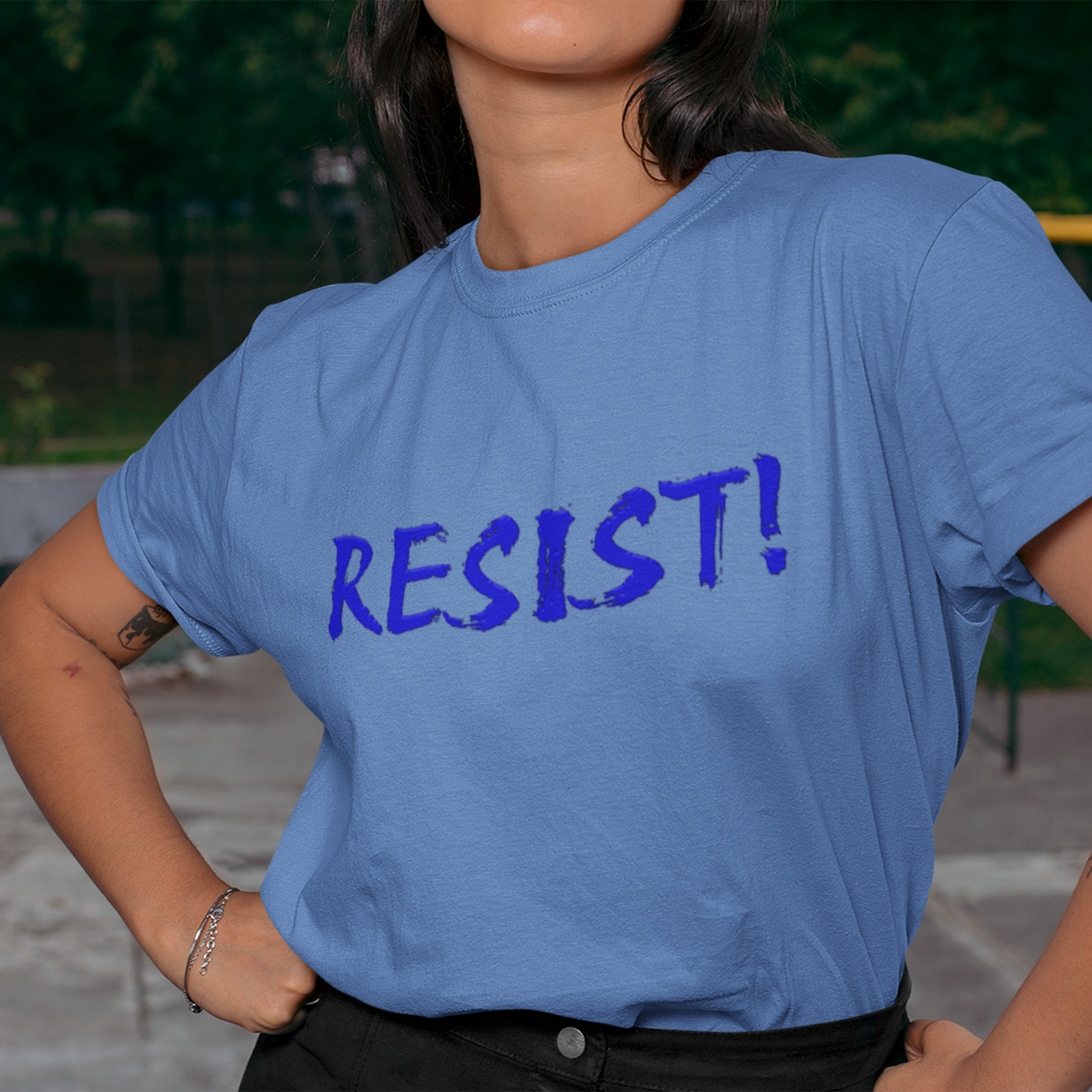 RESIST! T-SHIRT/HEATHER COLUMBIA BLUE
