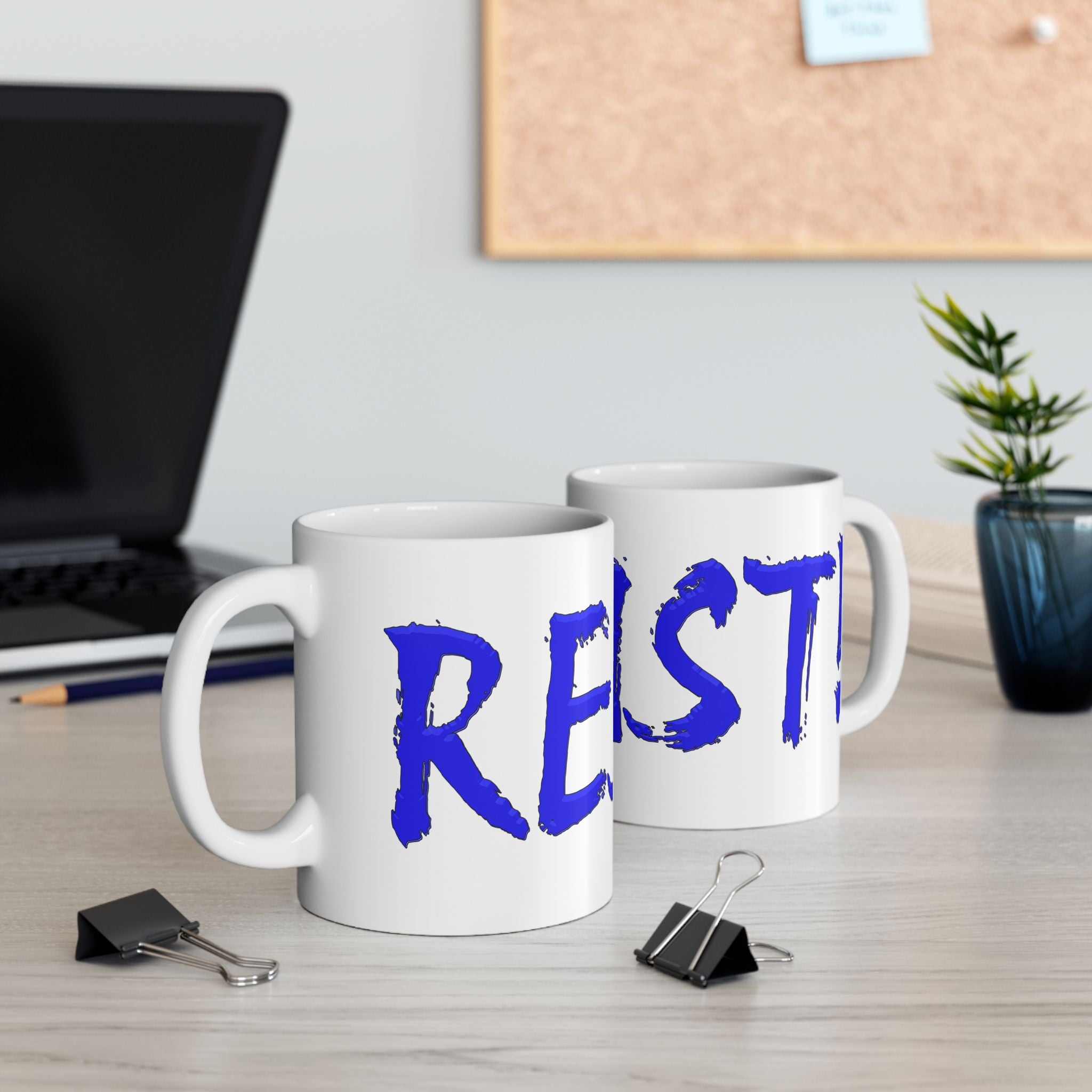 RESIST BLUE CERAMIC MUG/WHITE
