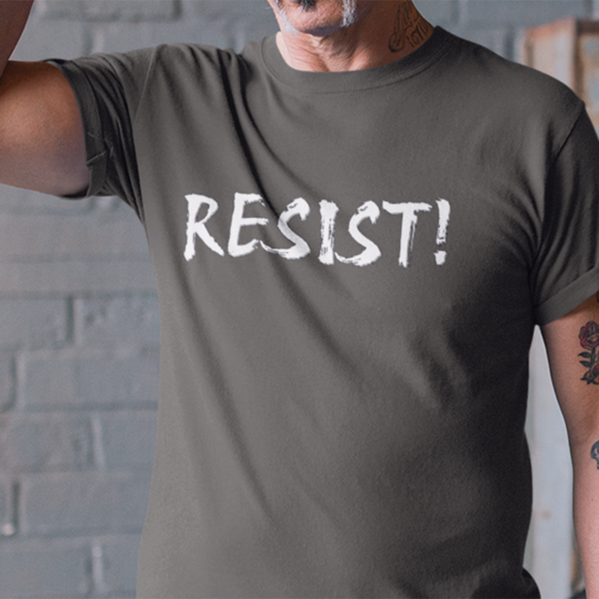 RESIST WHITE T-SHIRT/BLACK HEATHER