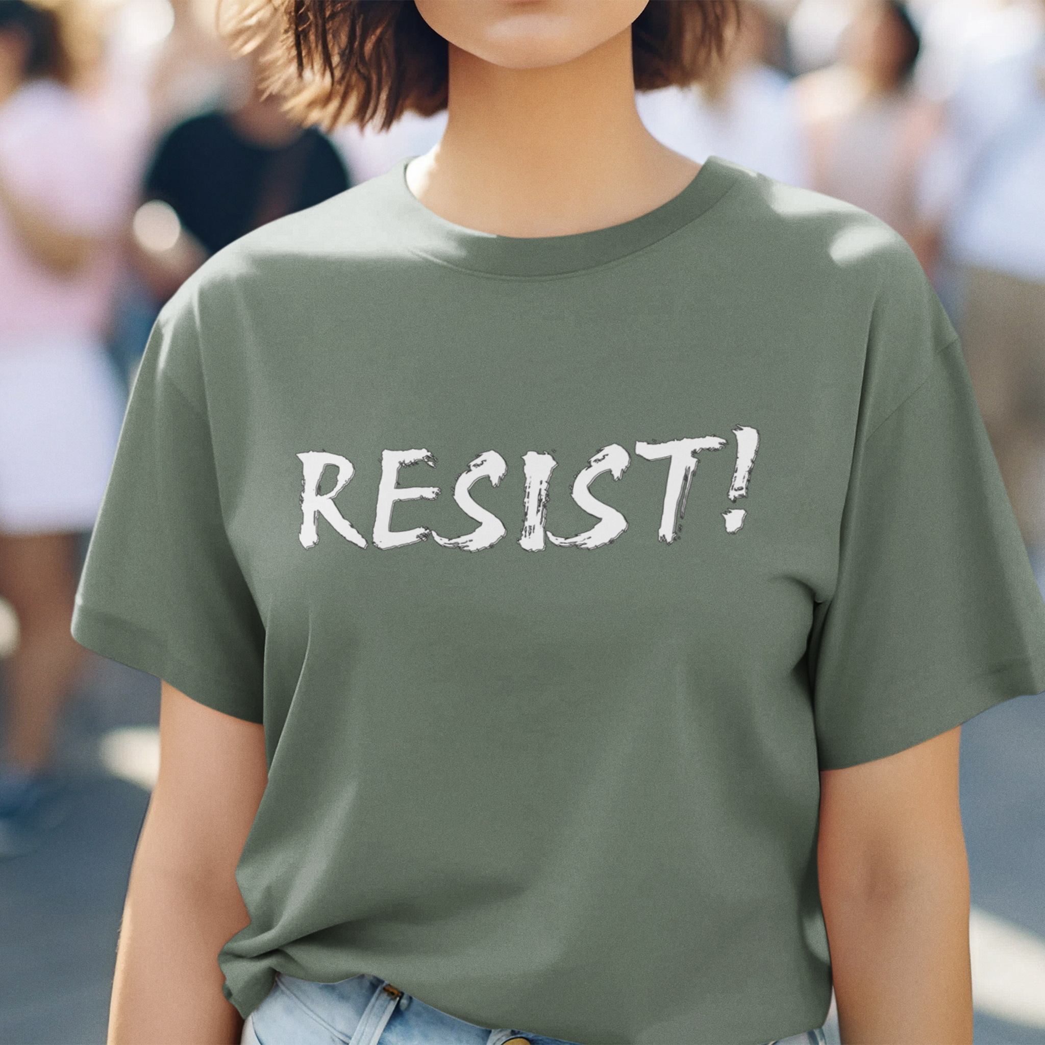 RESIST WHITE T-SHIRT/MILITARY GREEN