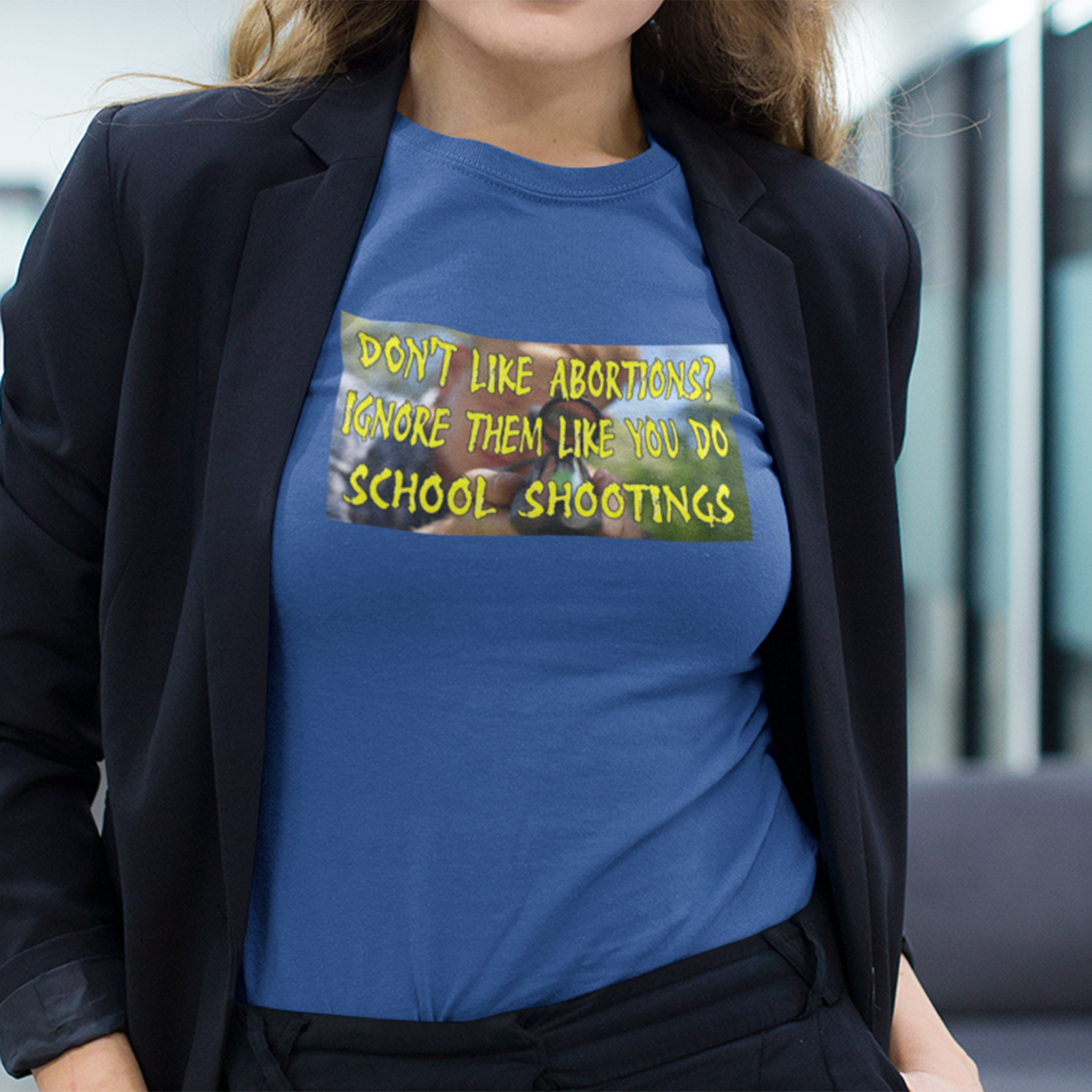 SCHOOL SHOOTINGS T-SHIRT/HEATHER TRUE ROYAL