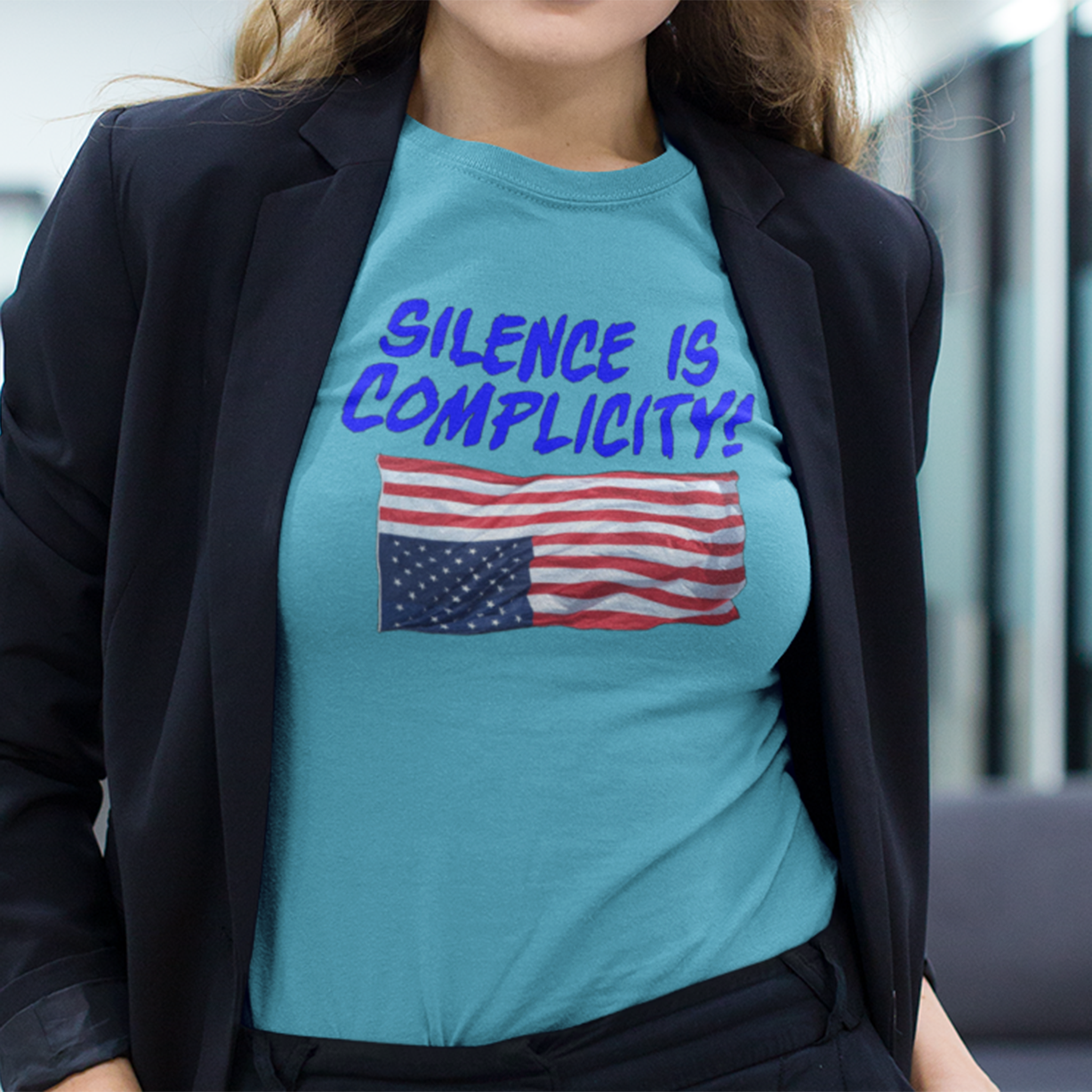 SILENCE IS COMPLICITY T-SHIRT/HEATHER AQUA