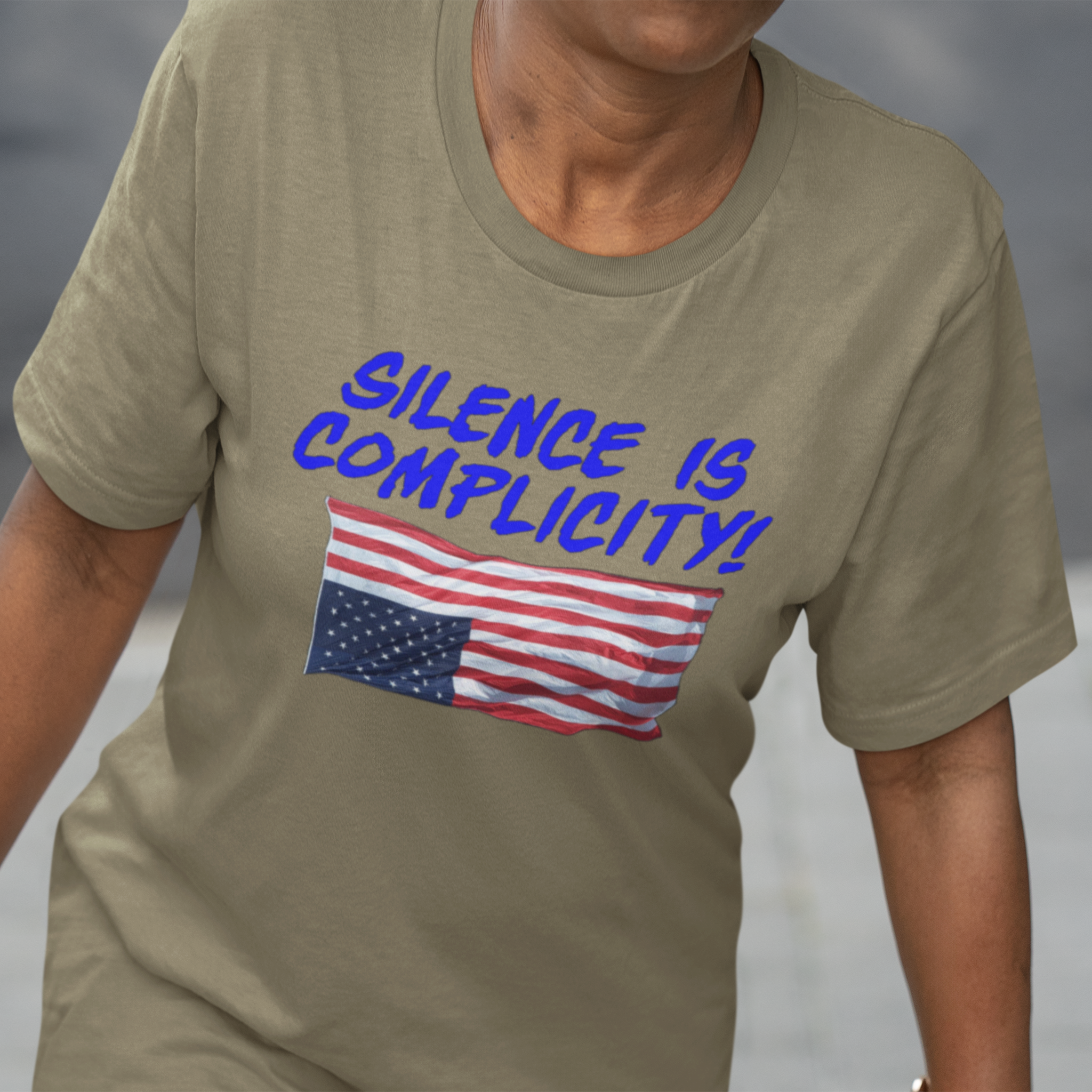 SILENCE IS COMPLICITY T-SHIRT/HEATHER OLIVE