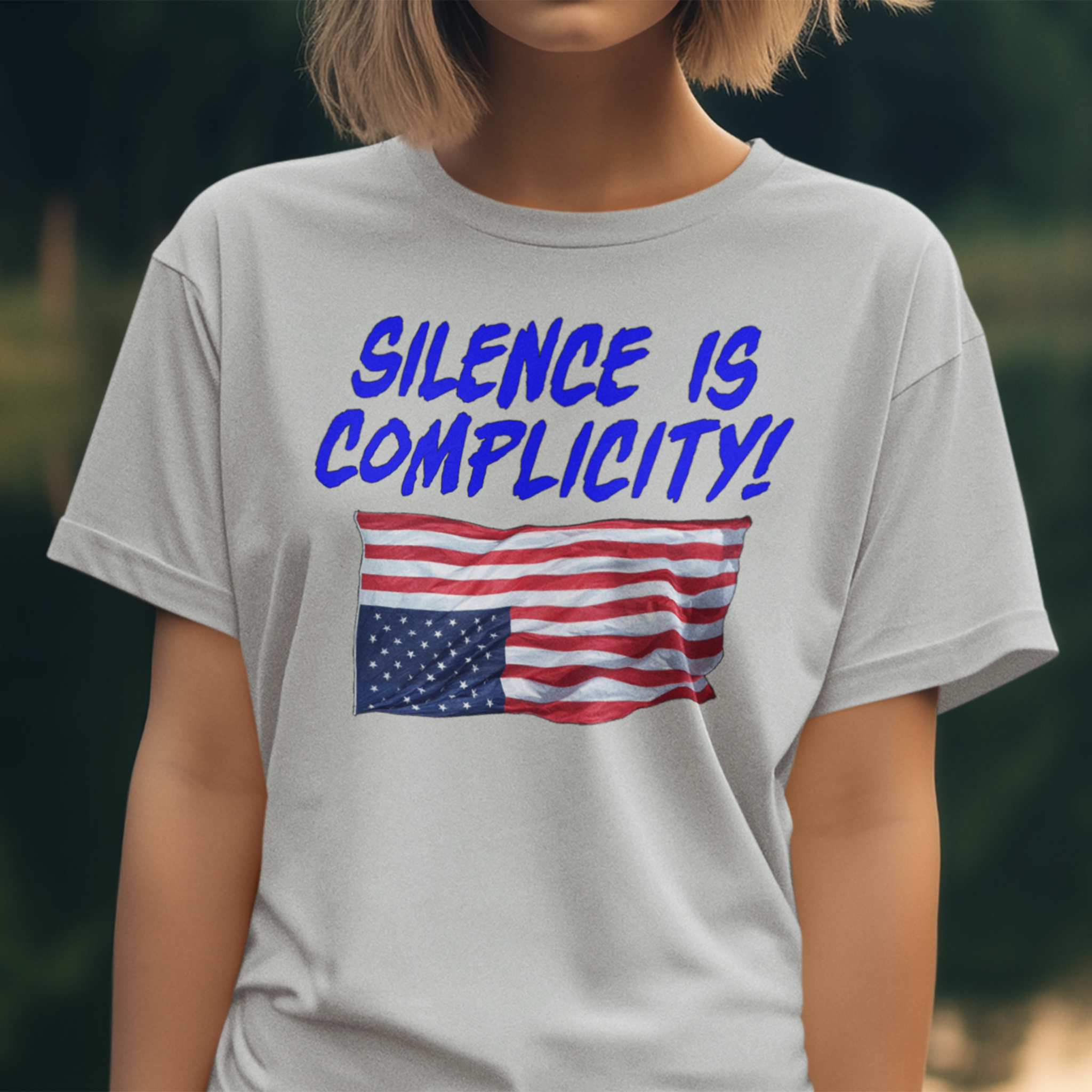 SILENCE IS COMPLICITY T-SHIRT/SILVER