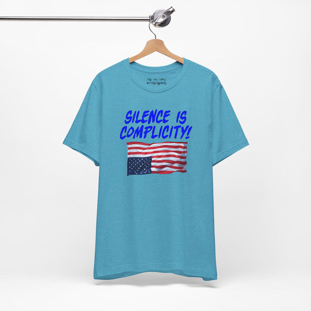 SILENCE IS COMPLICITY T-SHIRT/HEATHER AQUA