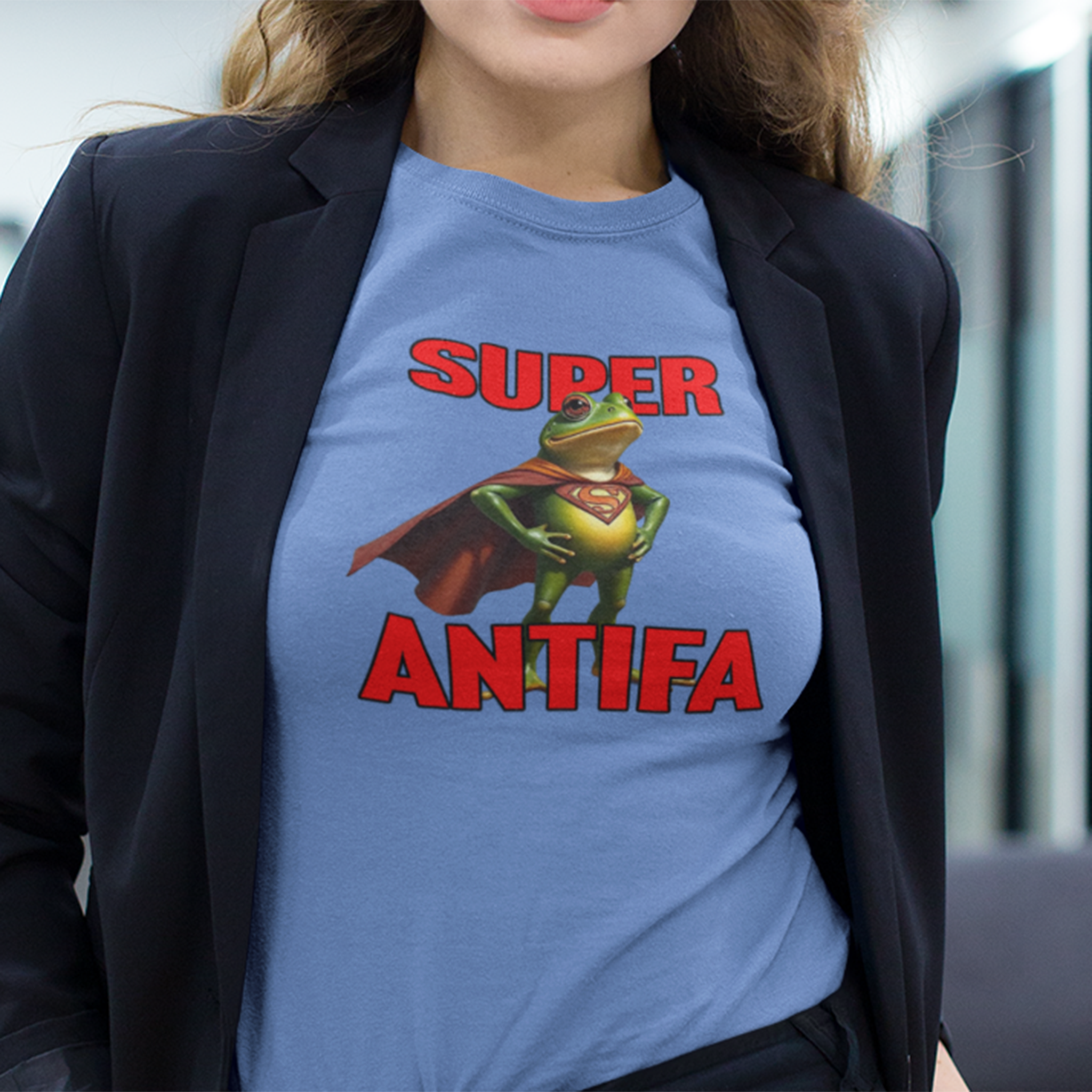 SUPER ANTIFA T-SHIRT/HEATHER COLUMBIA BLUE