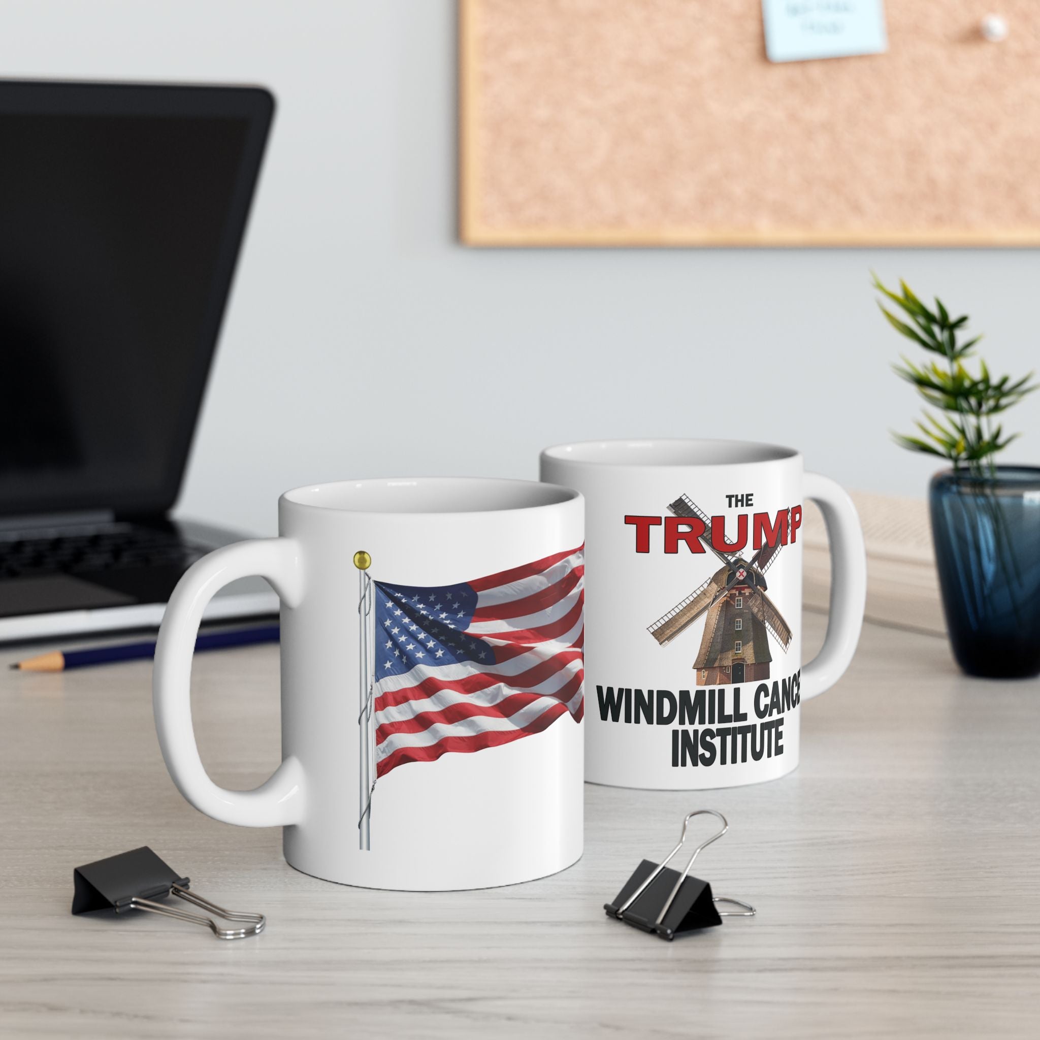 TRUMP WINDMILL CANCER INSTITUTE CERAMIC MUG/WHITE