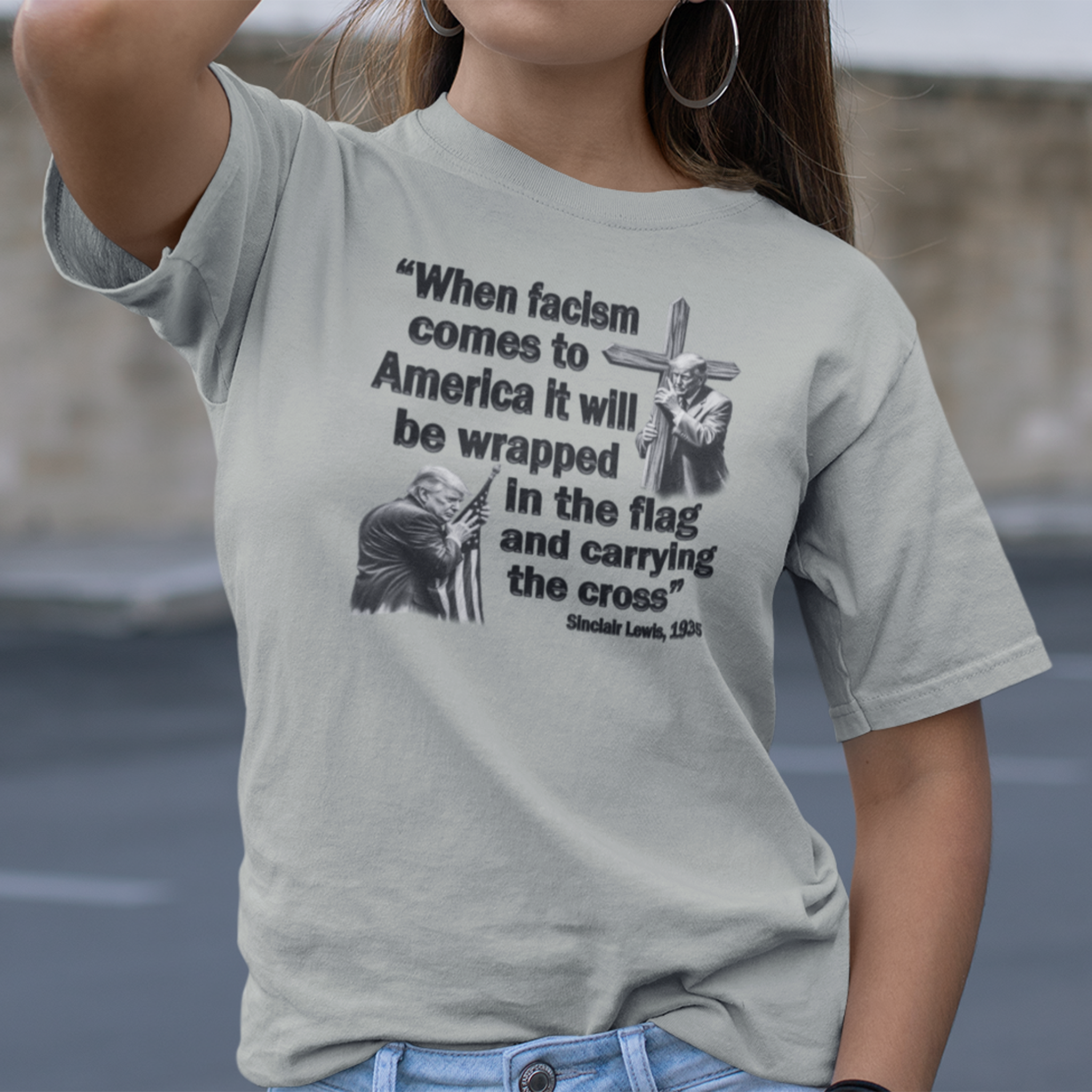 WHEN FASCISM COMES T-SHIRT/ATHLETIC HEATHER 