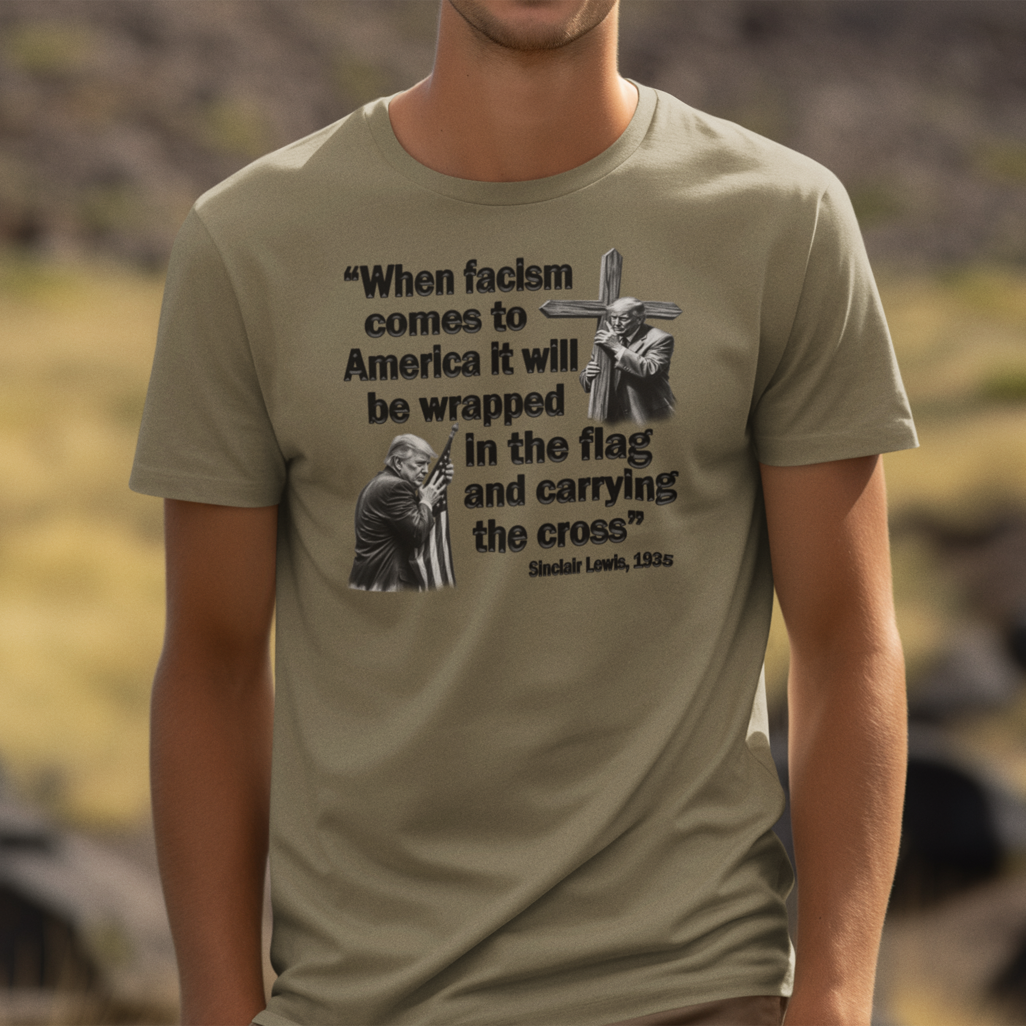 WHEN FASCISM COMES T-SHIRT/HEATHER OLIVE