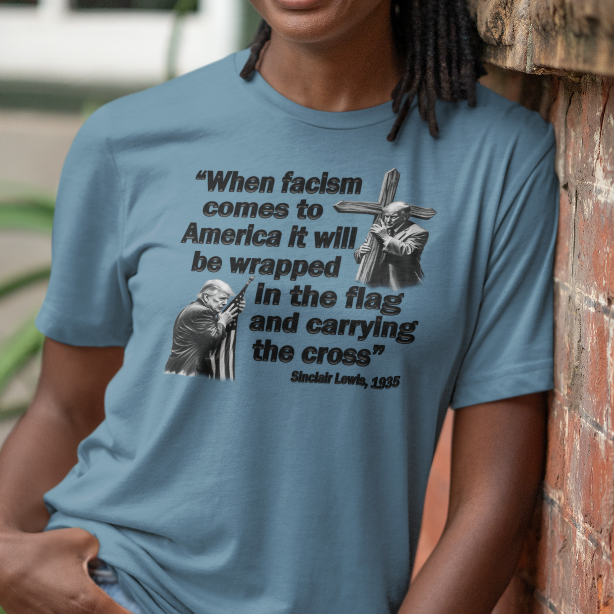 WHEN FASCISM COMES T-SHIRT/STEEL BLUE