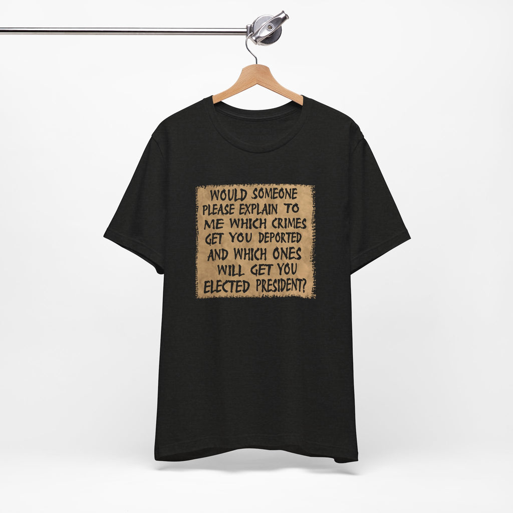 WHICH CRIMES T-SHIRT/BLACK HEATHER