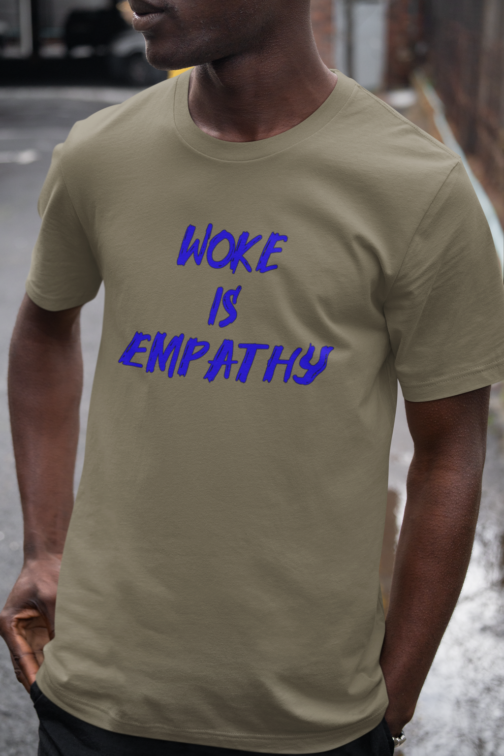 WOKE IS EMPATHY T-SHIRT/HEATHER OLIVE